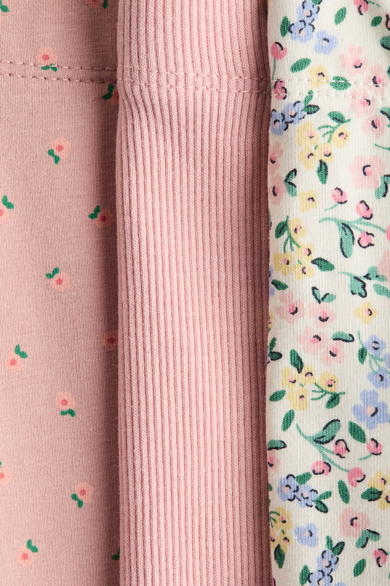 Lot de 3 leggings en coton - Rose ancien clair/fleuri/Beige/imprimé léopard/Bleu marine/fleuri/Noir/pois/Vert clair/cerises - 2