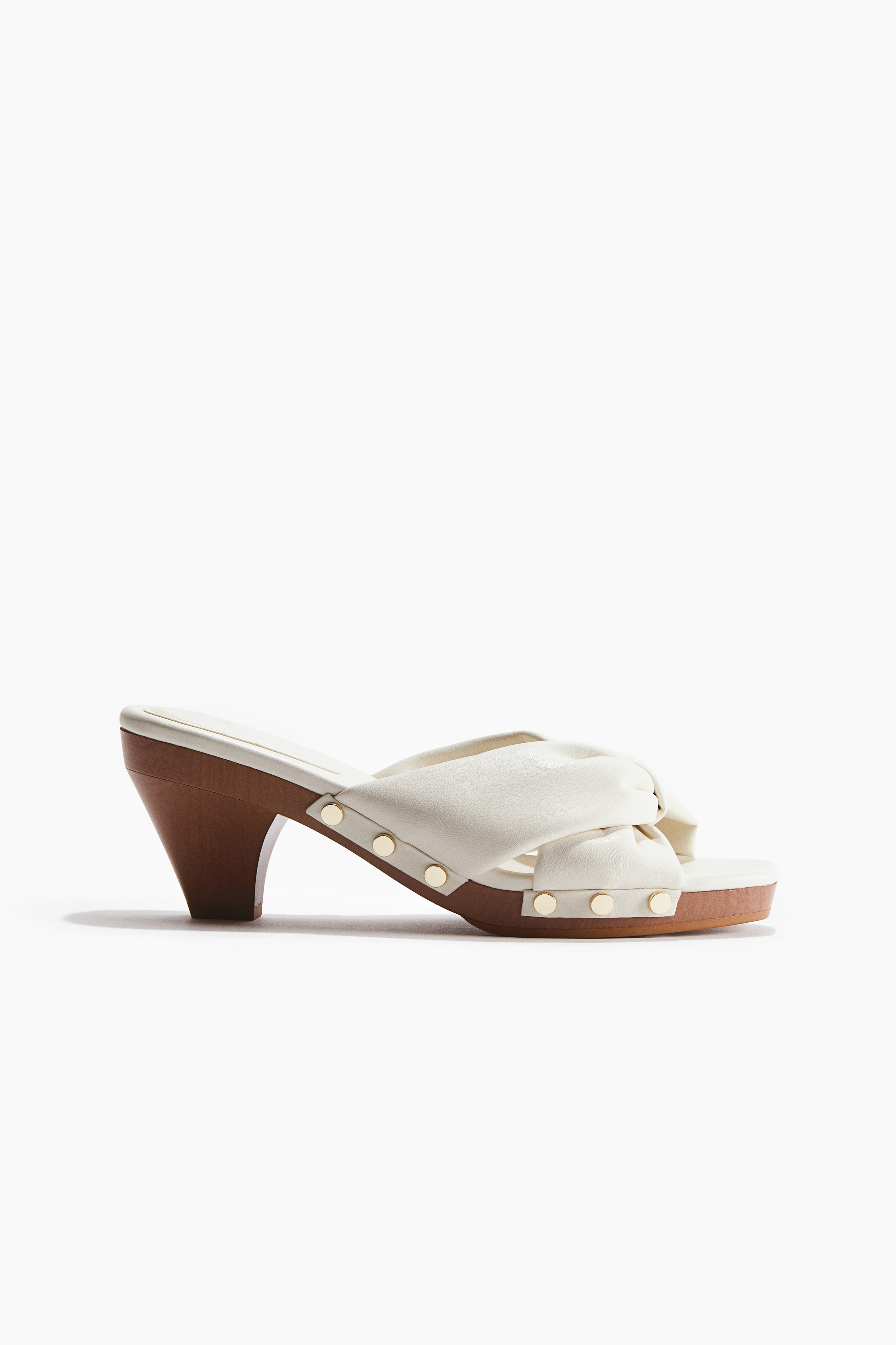 Slip-in sandalen in klompstijl met hak - Roomwit/Bordeauxrood