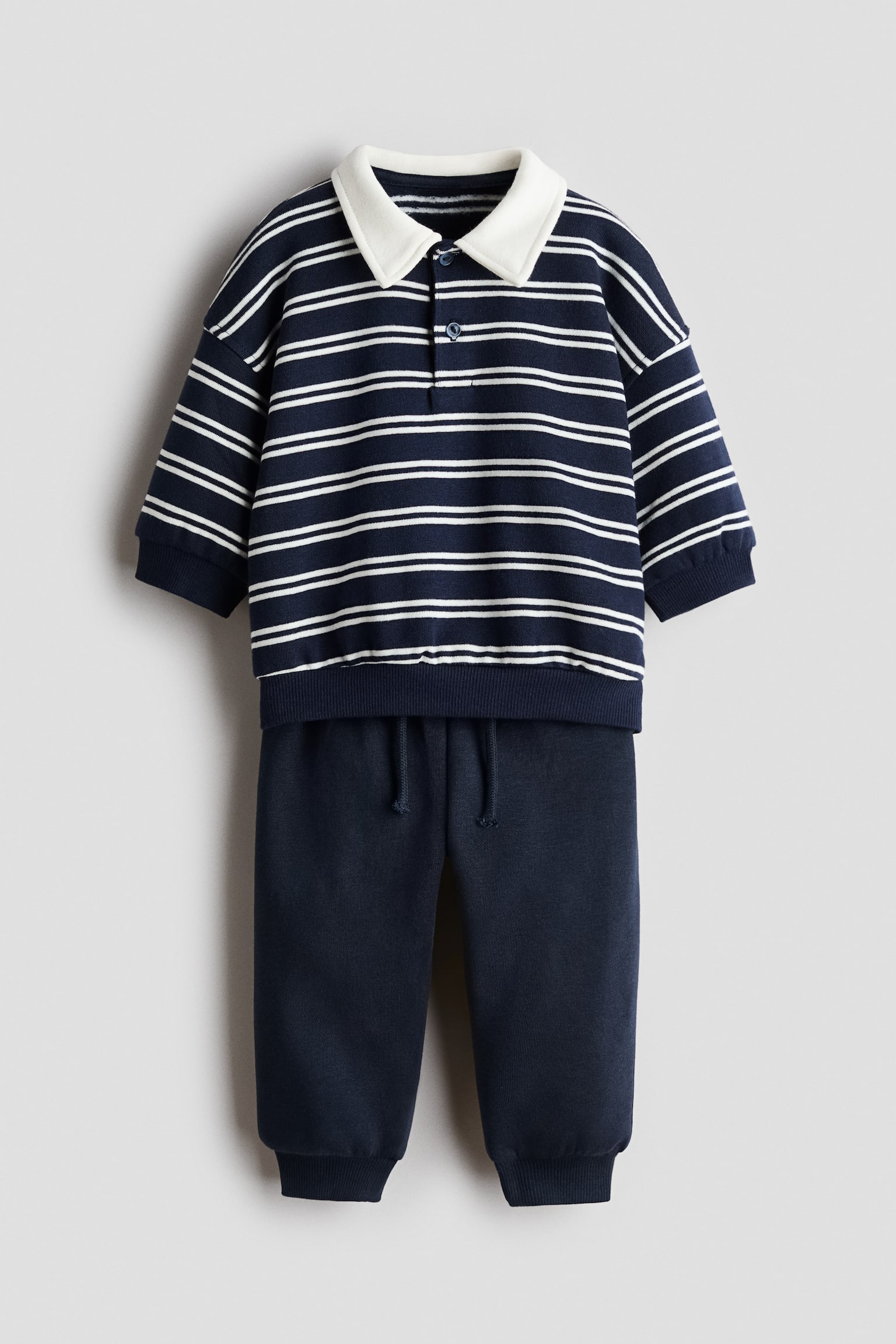 2-piece sweatshirt set - Navy blue/White striped/Beige/Dark grey