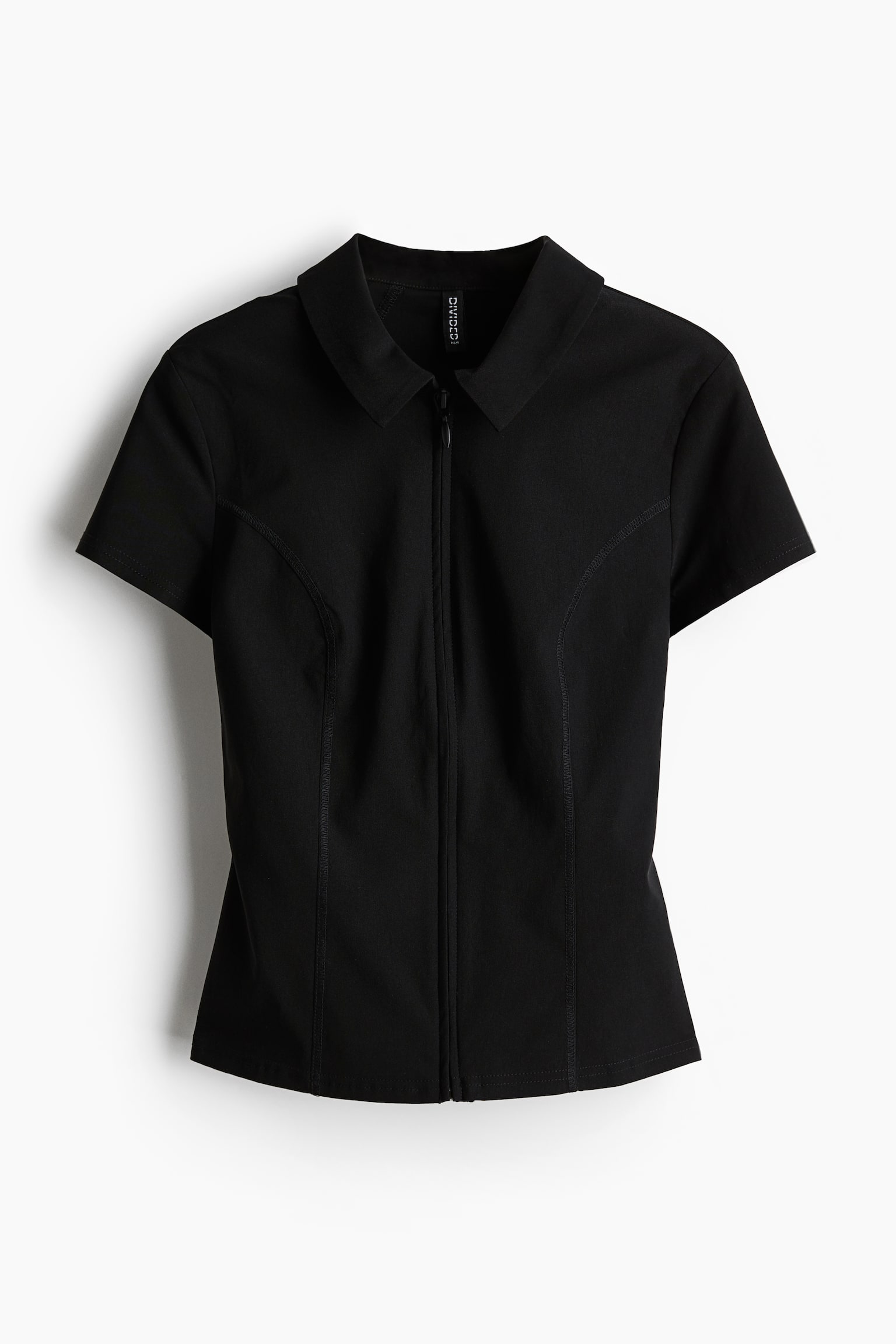 Collared zip-through top - Black/Grey - 2