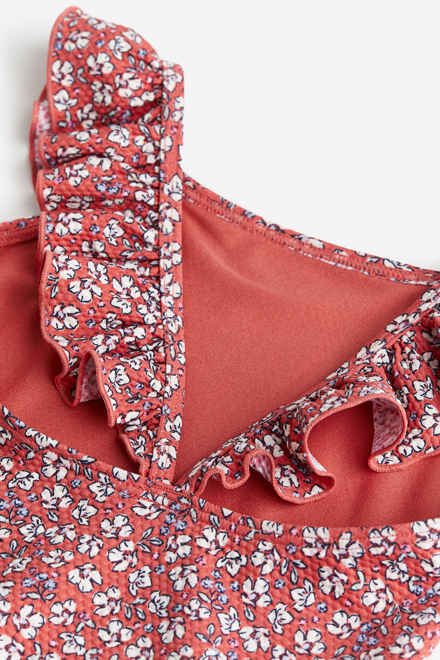 Flounce Swimsuit - Red/Floral - 2