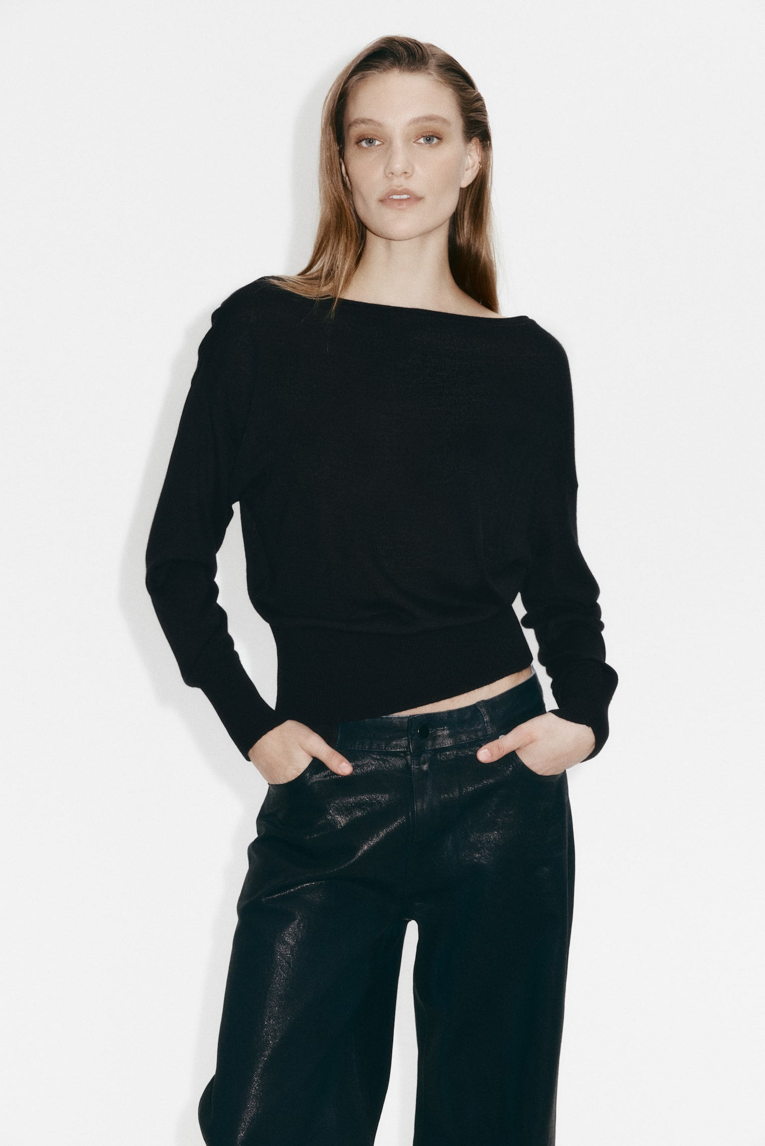 Fine-Knit One-Shoulder Top - Black/Brown/Cream - 4