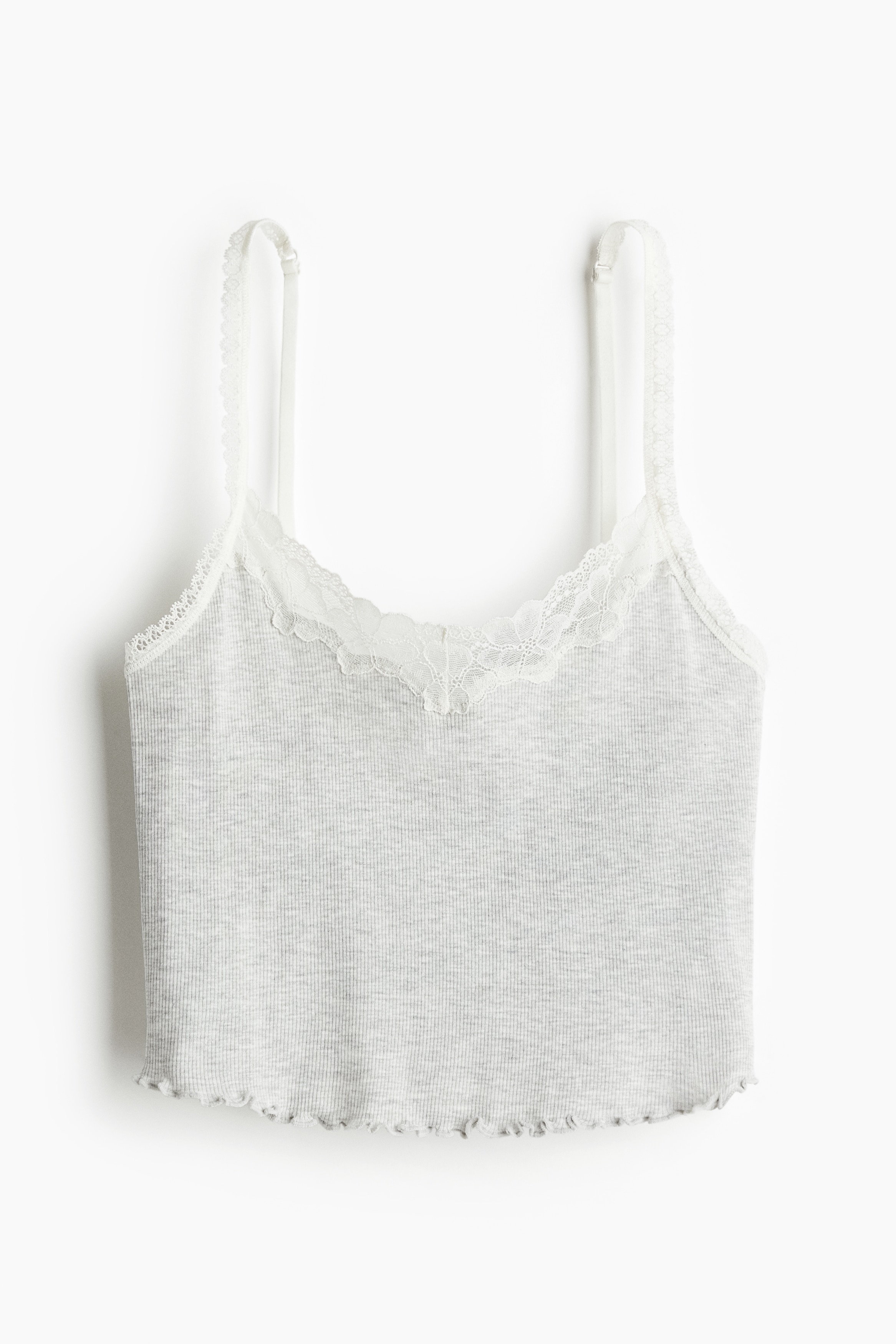 Top de alças em algodão - Cinzento claro mesclado/Creme