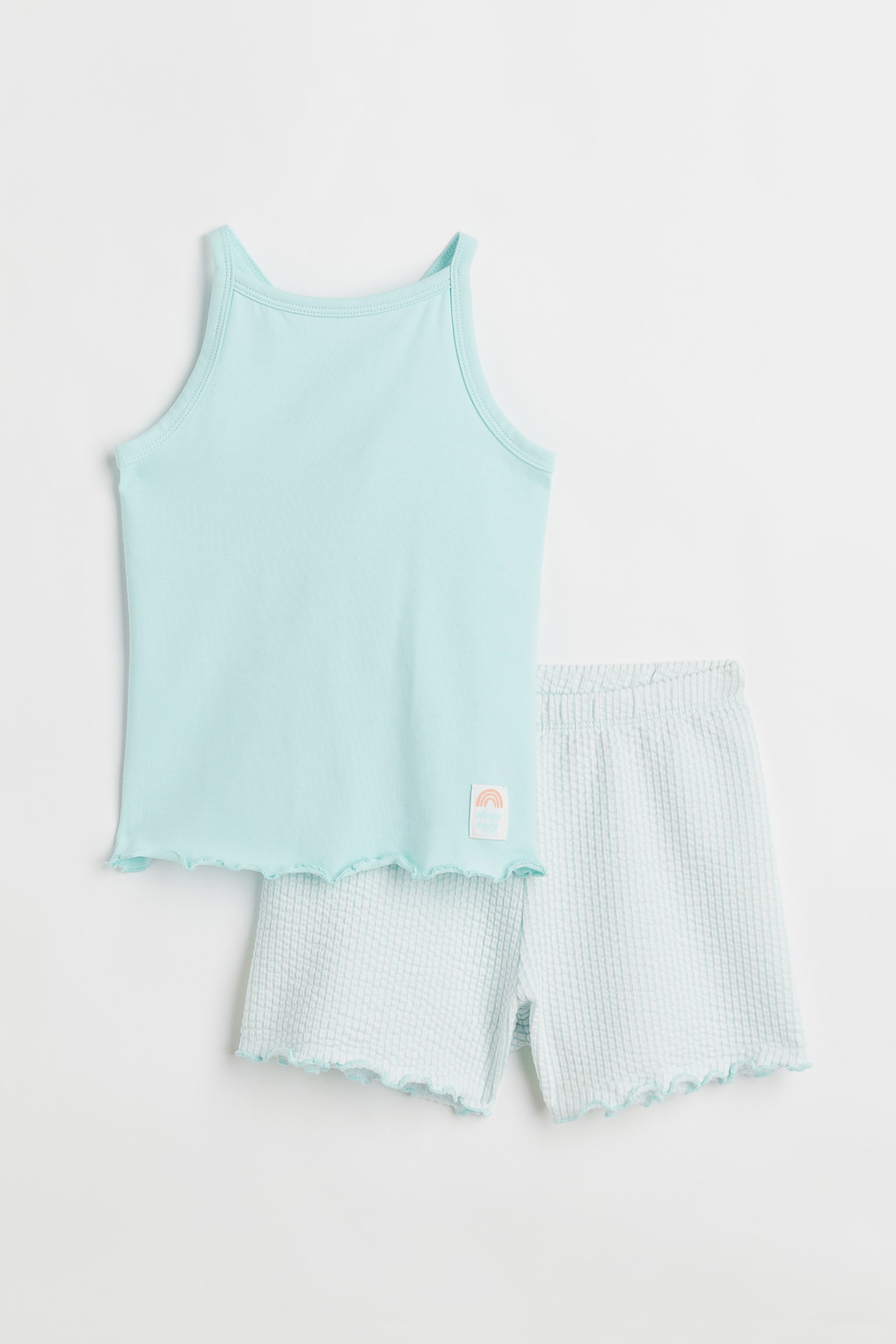 Pyjama vest top and shorts - Light turquoise/Light pink - 1