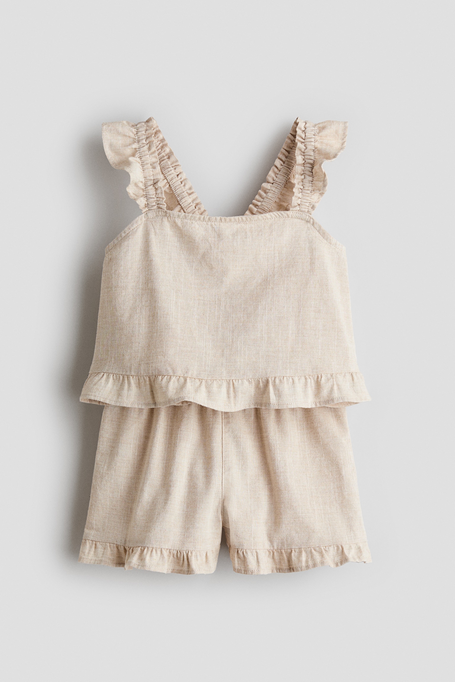 2-Piece Ruffle-Trimmed Cotton Set - Light beige/Red/beige striped/Multicolored/striped