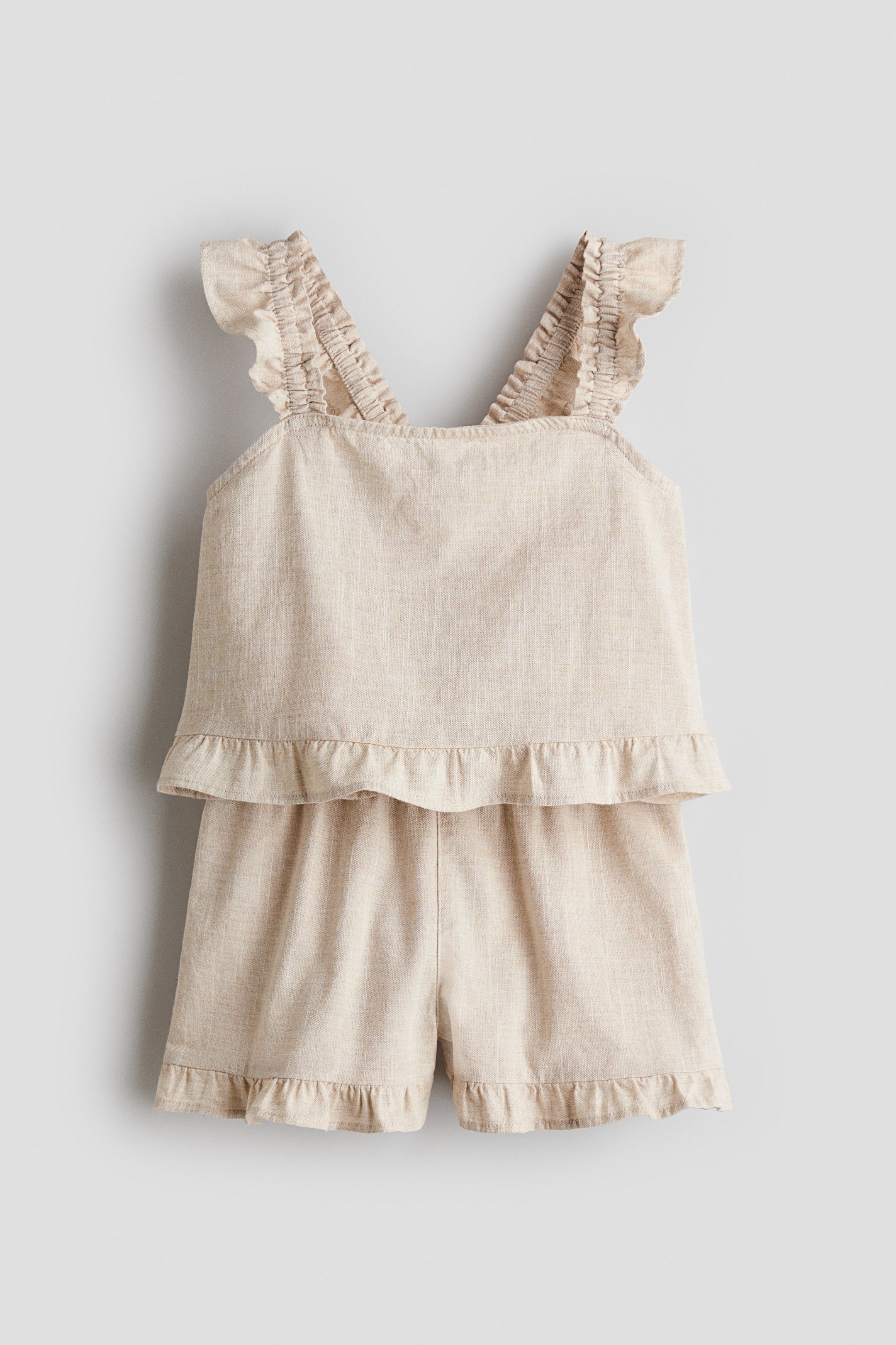 View larger image: 2-Piece Ruffle-Trimmed Cotton Set - Light beige - Kids | H&M US 1