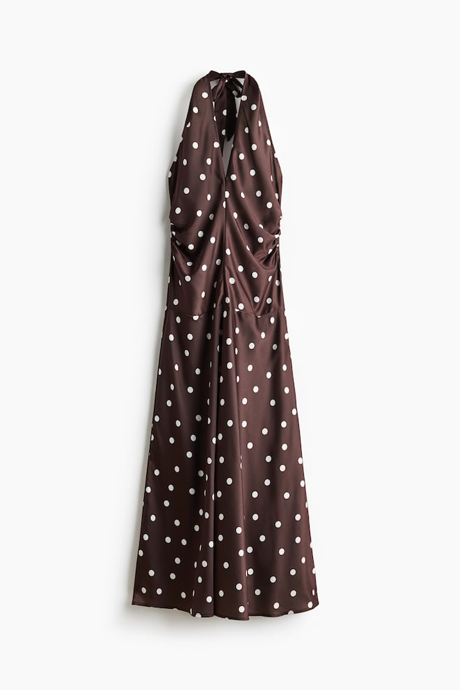 Drapiertes Neckholderkleid - Dunkelbraun/Polka Dots - 1