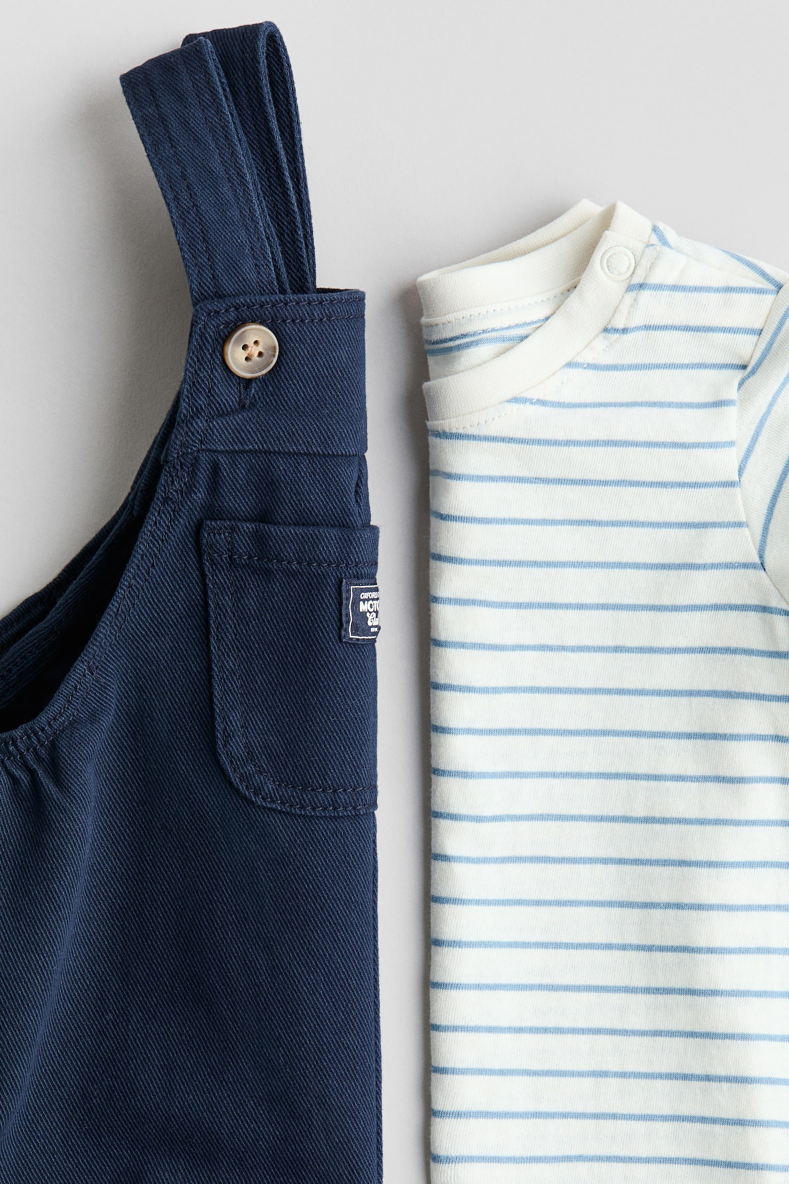 2-piece dungarees and top set - Navy blue/White - 2