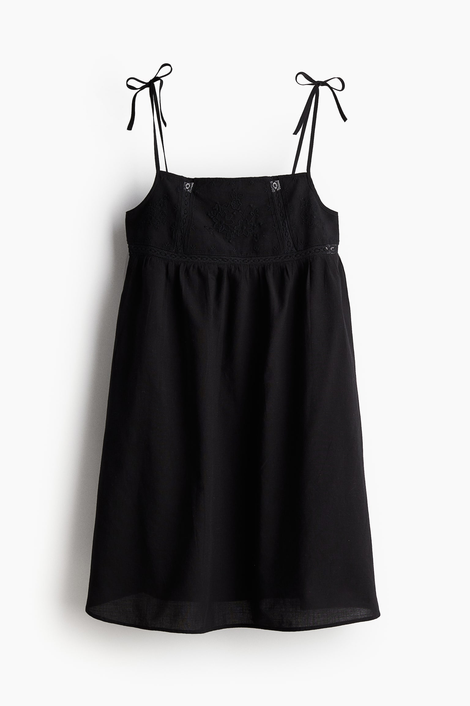 Embroidered A-line Dress - Black/Cream - 2