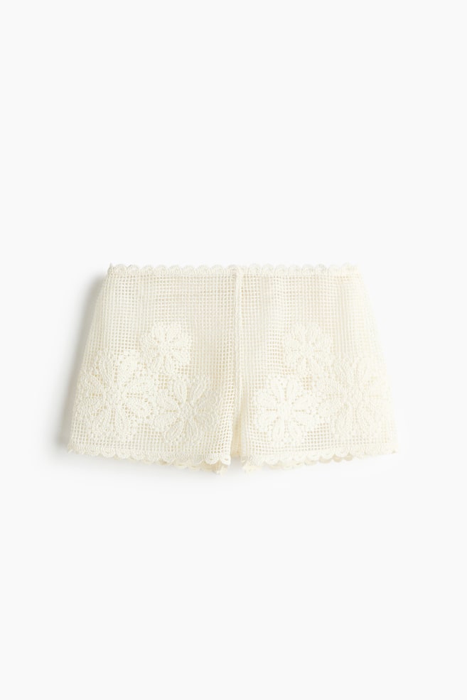 Shorts da mare effetto uncinetto - Bianco - 1