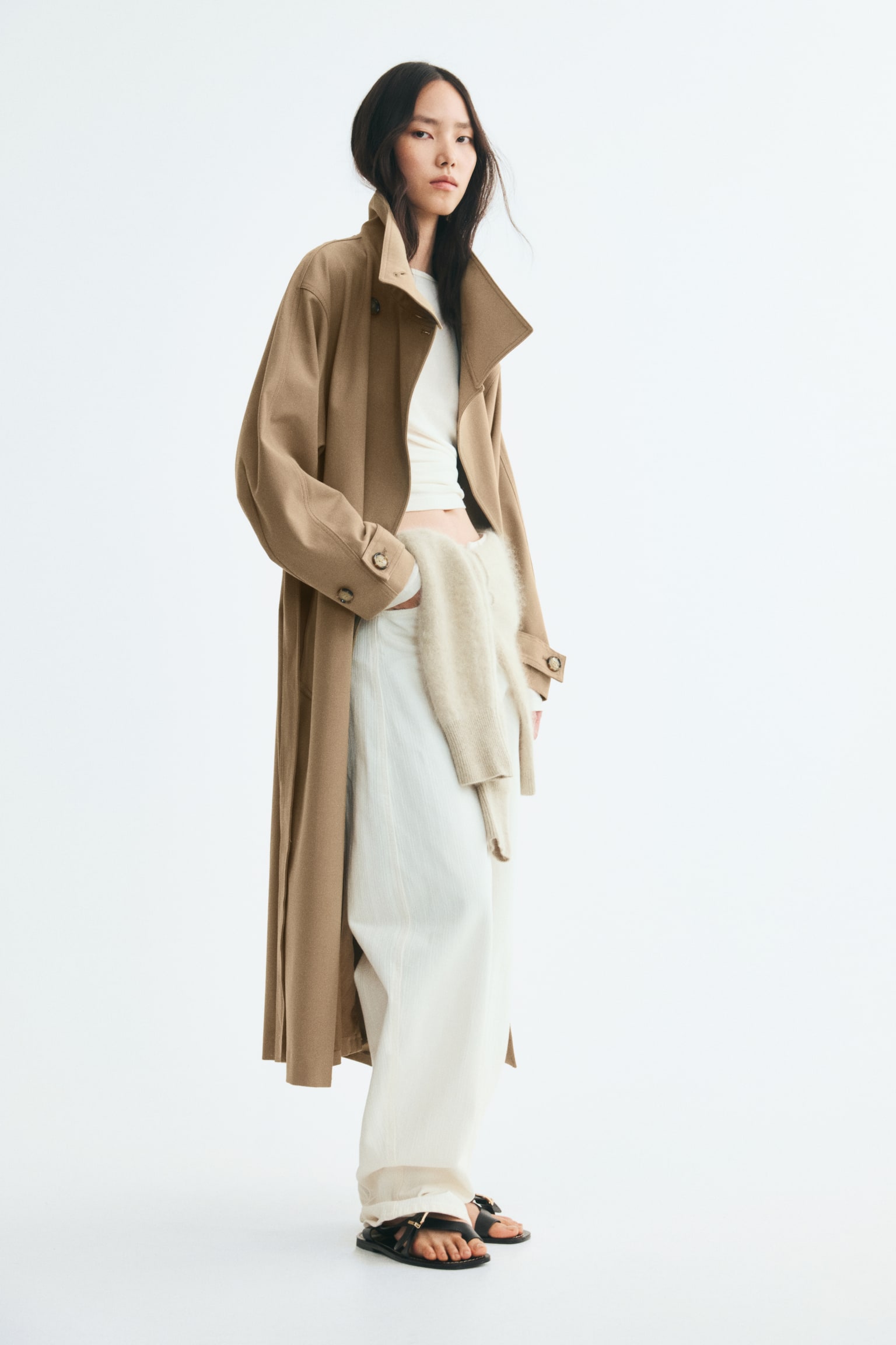 Женское пальто H&M Oversized Twill Trench, цвет: Бежевый — фото 5