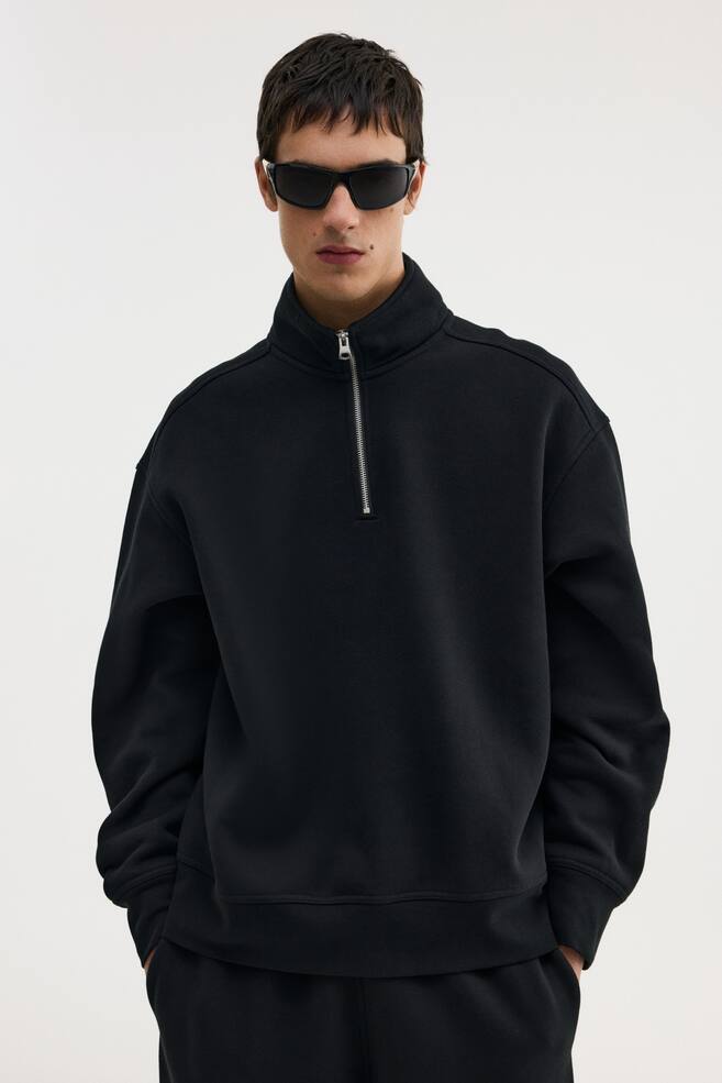 Sweatshirt mit Zipper in Loose Fit - Schwarz/Weiß/Dunkles Pflaumenlila/Graumeliert/Khakigrün - 2