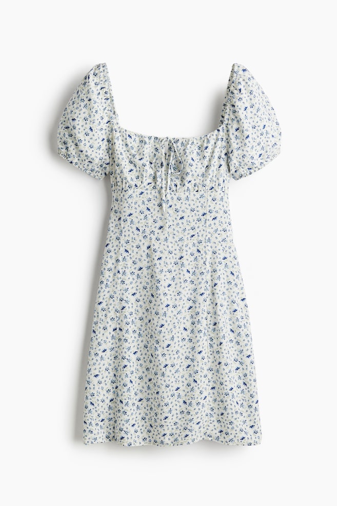 Puff-Sleeved Dress - Blue/floral/White/floral - 1