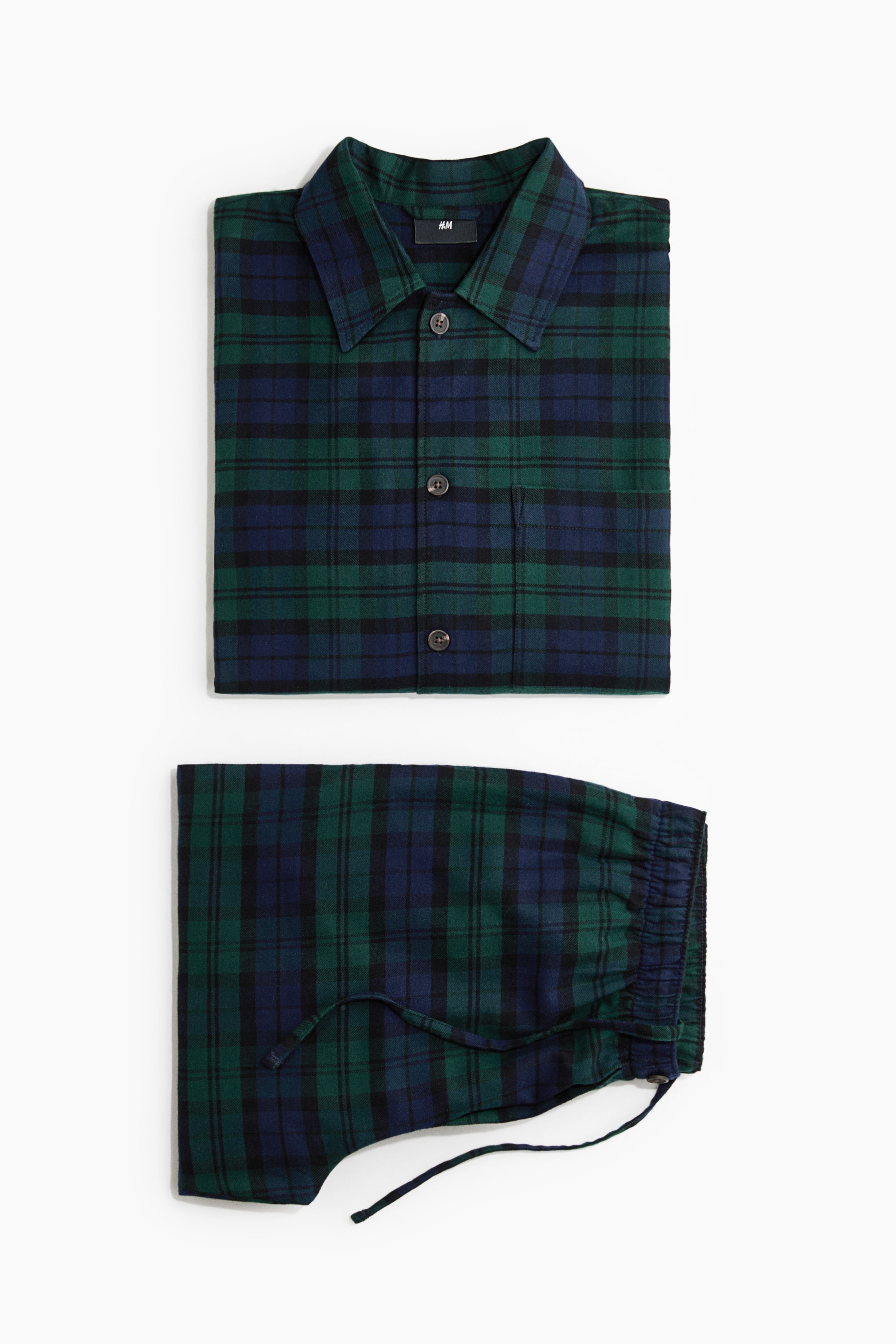 View larger image: Flannel pyjama shirt and bottoms - Dark blue/Checked - Men | H&M 1