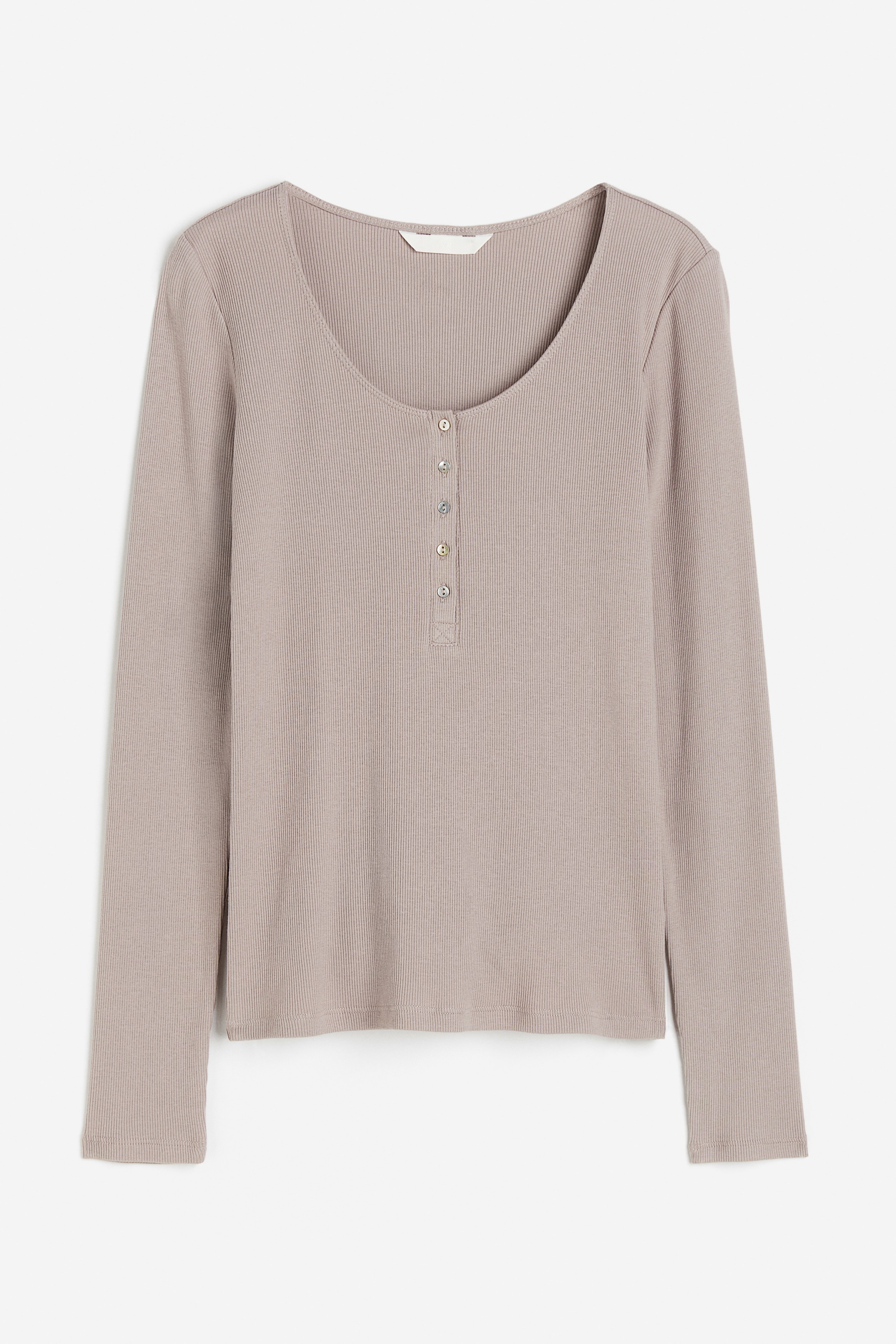 Ribbed Henley top - Light grey marl - Ladies | H\u0026M SG