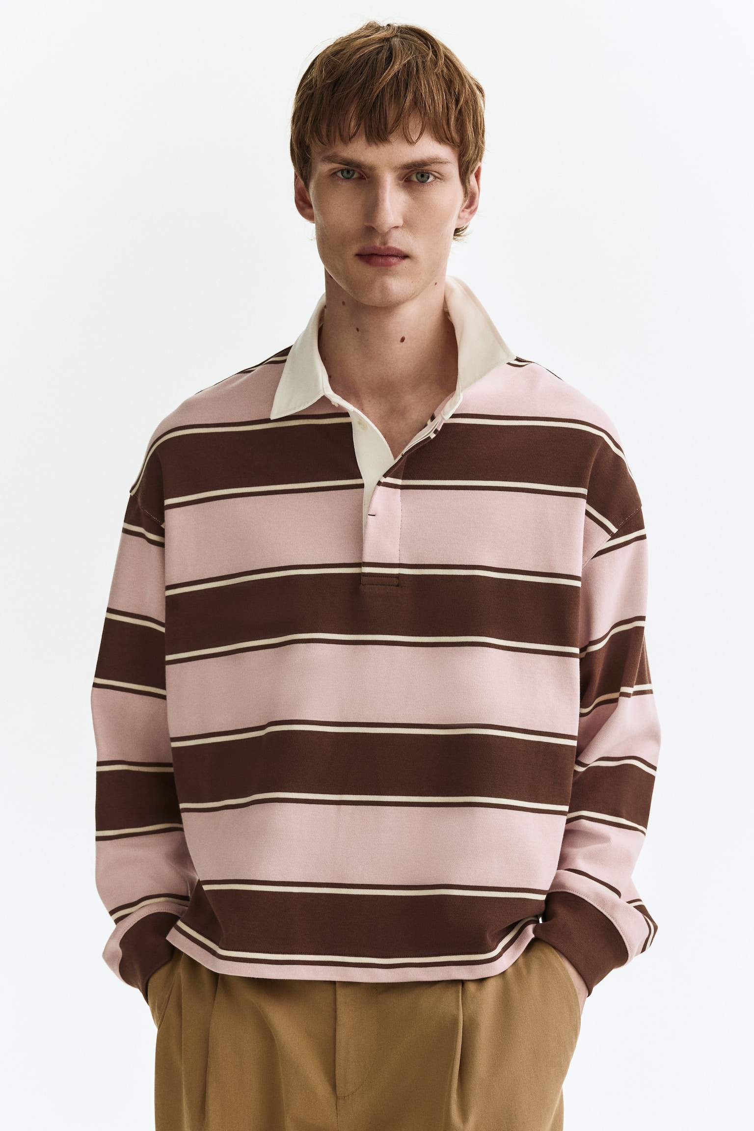 Loose Fit Rugby shirt - Light pink/Striped/Black/Striped - 1