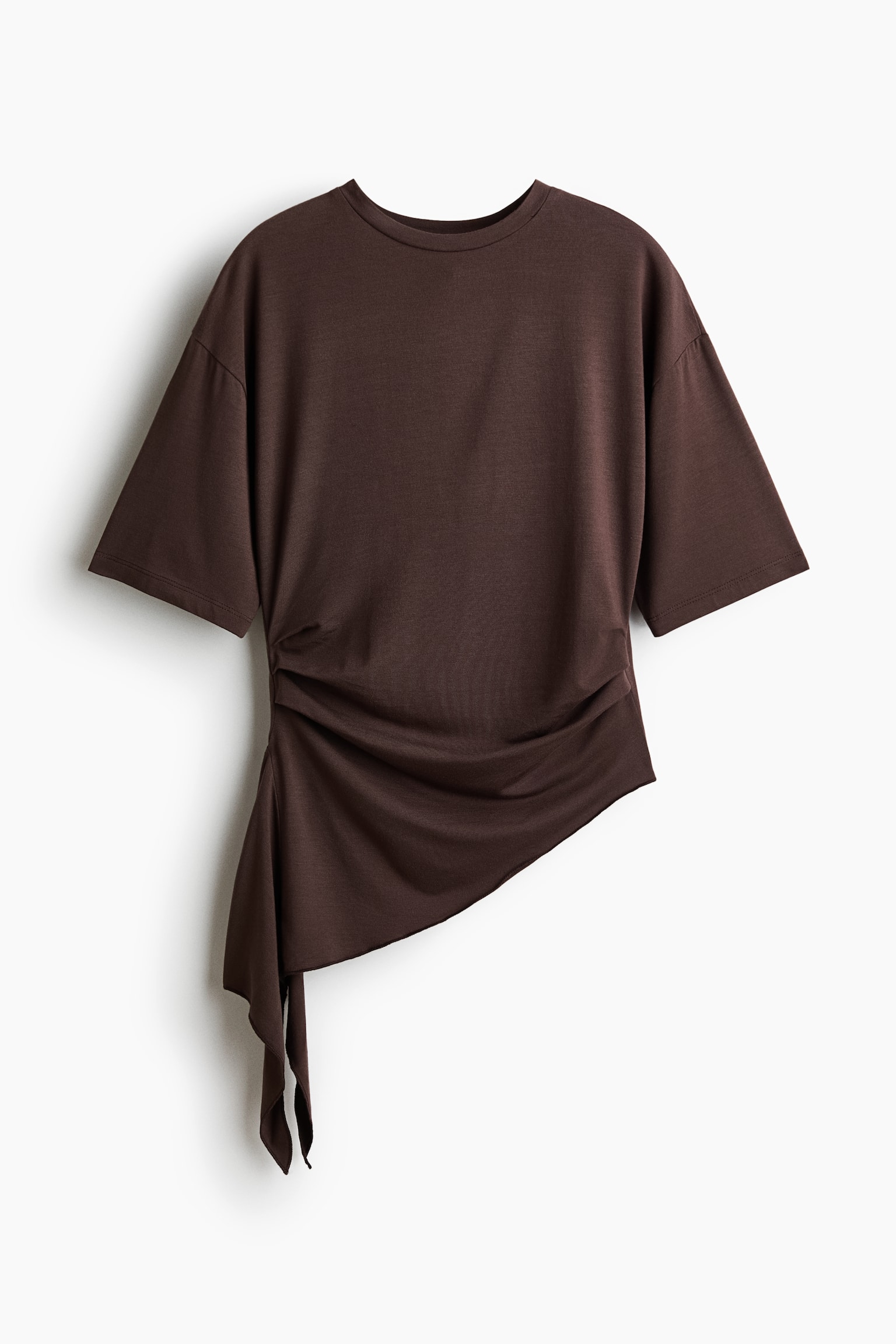 Bluza od modala s drapiranim nastavcima - Tamnosmeđa/Bela - 1