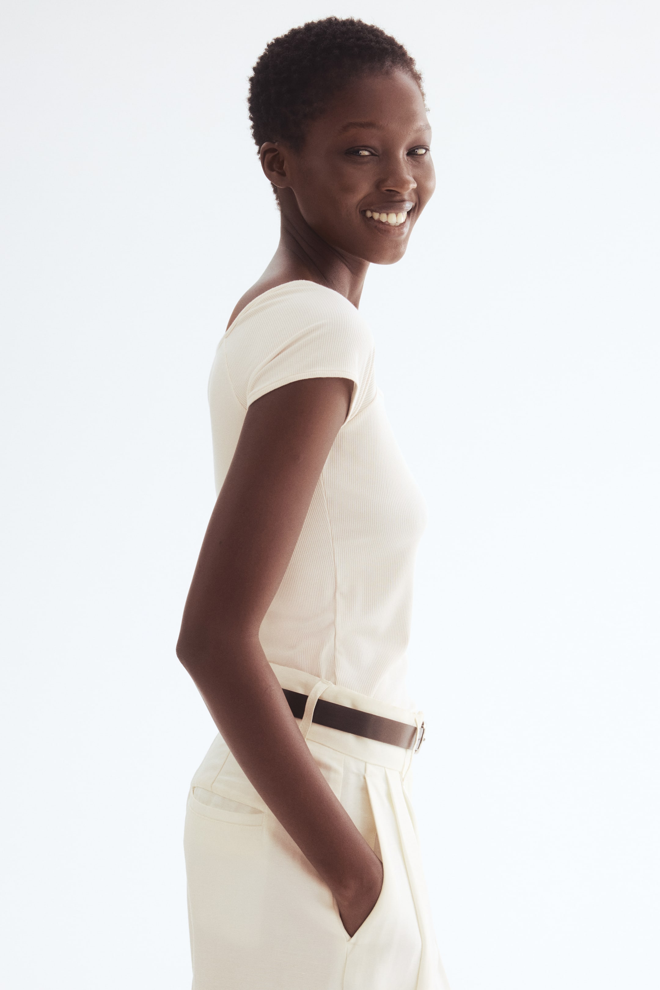 View larger image: Ribbed Top - Cream - Ladies | H&M PH 2