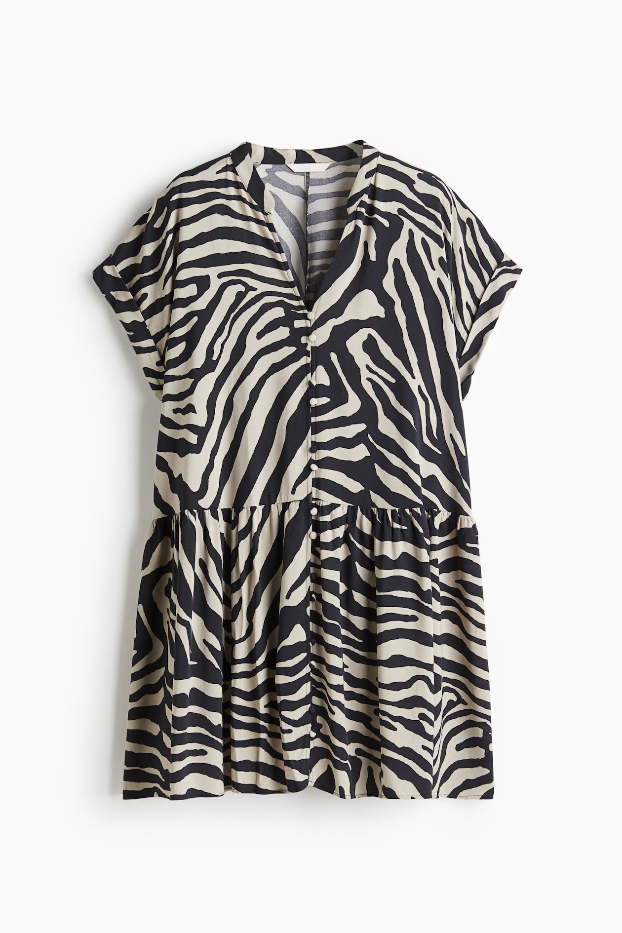 Robe tunique froiss?�e - Cr?�me/motif z?�br?� - FEMME | H&M FR
