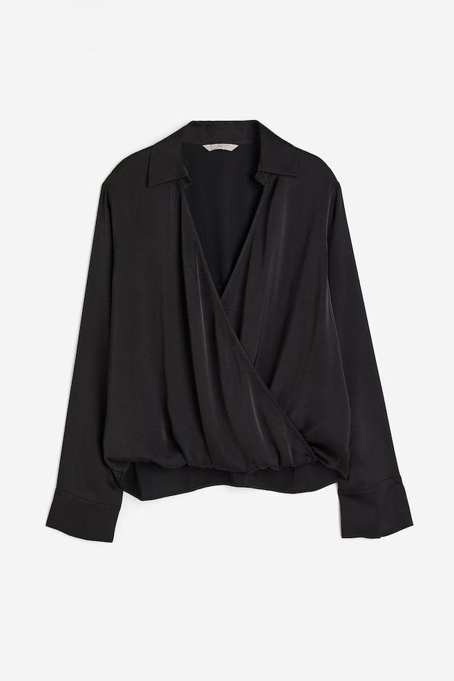 Wrapover satin blouse - Black/Cream/Black/Striped - 2