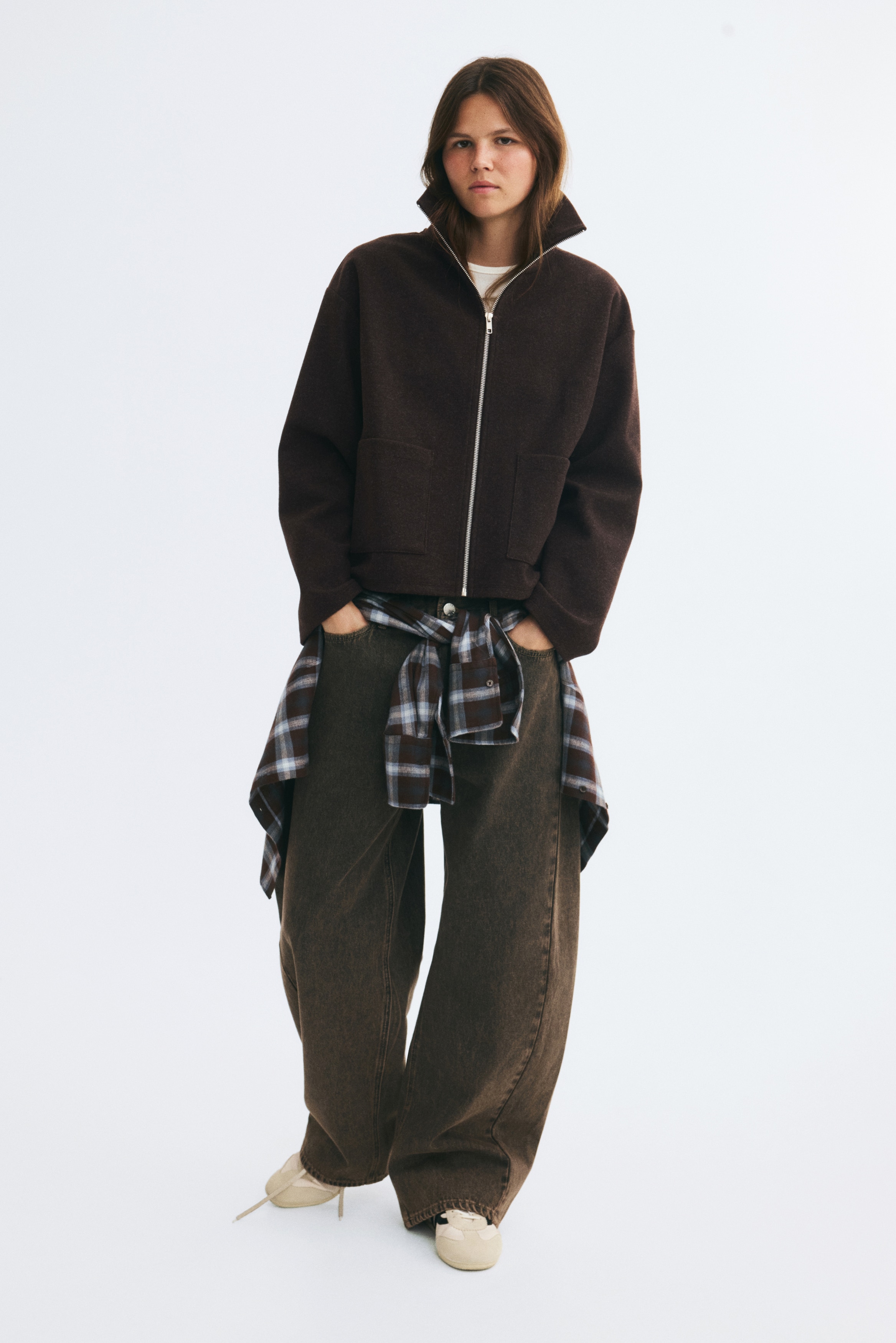 Zip-through sweatshirt - Dark brown/Dark grey marl/Navy blue