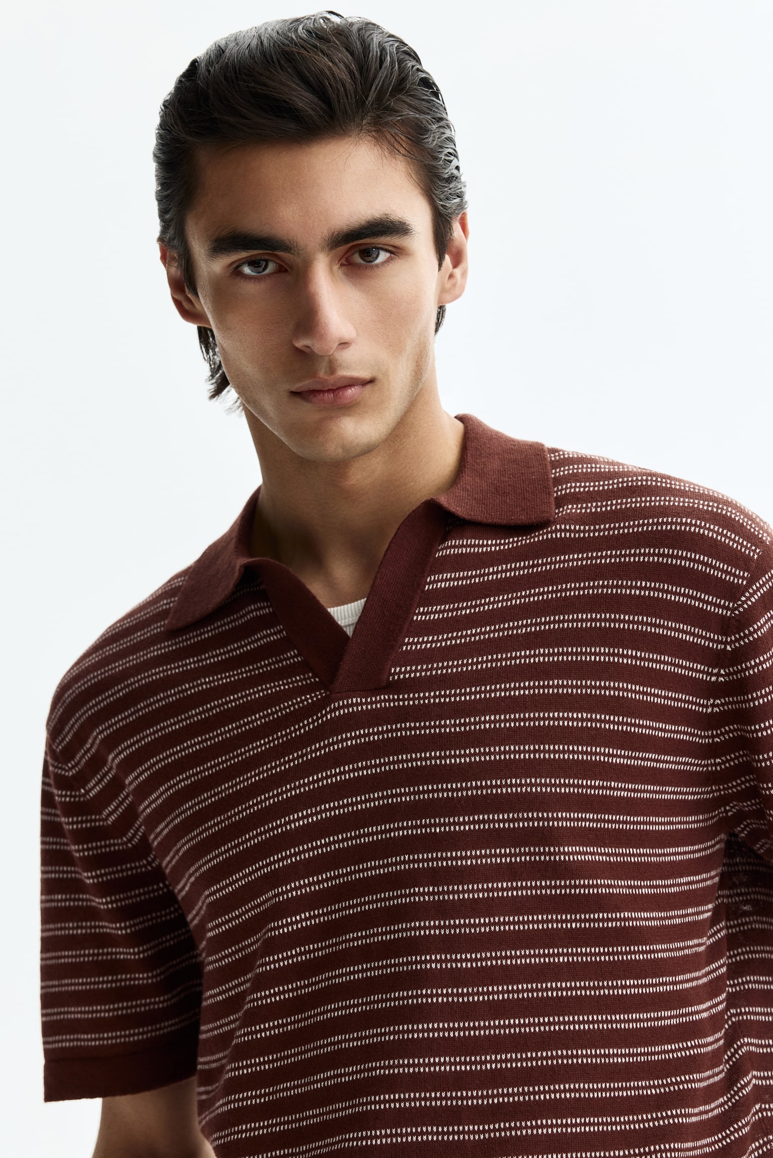 Regular Fit Linen-blend polo shirt-Brown/Striped - 6