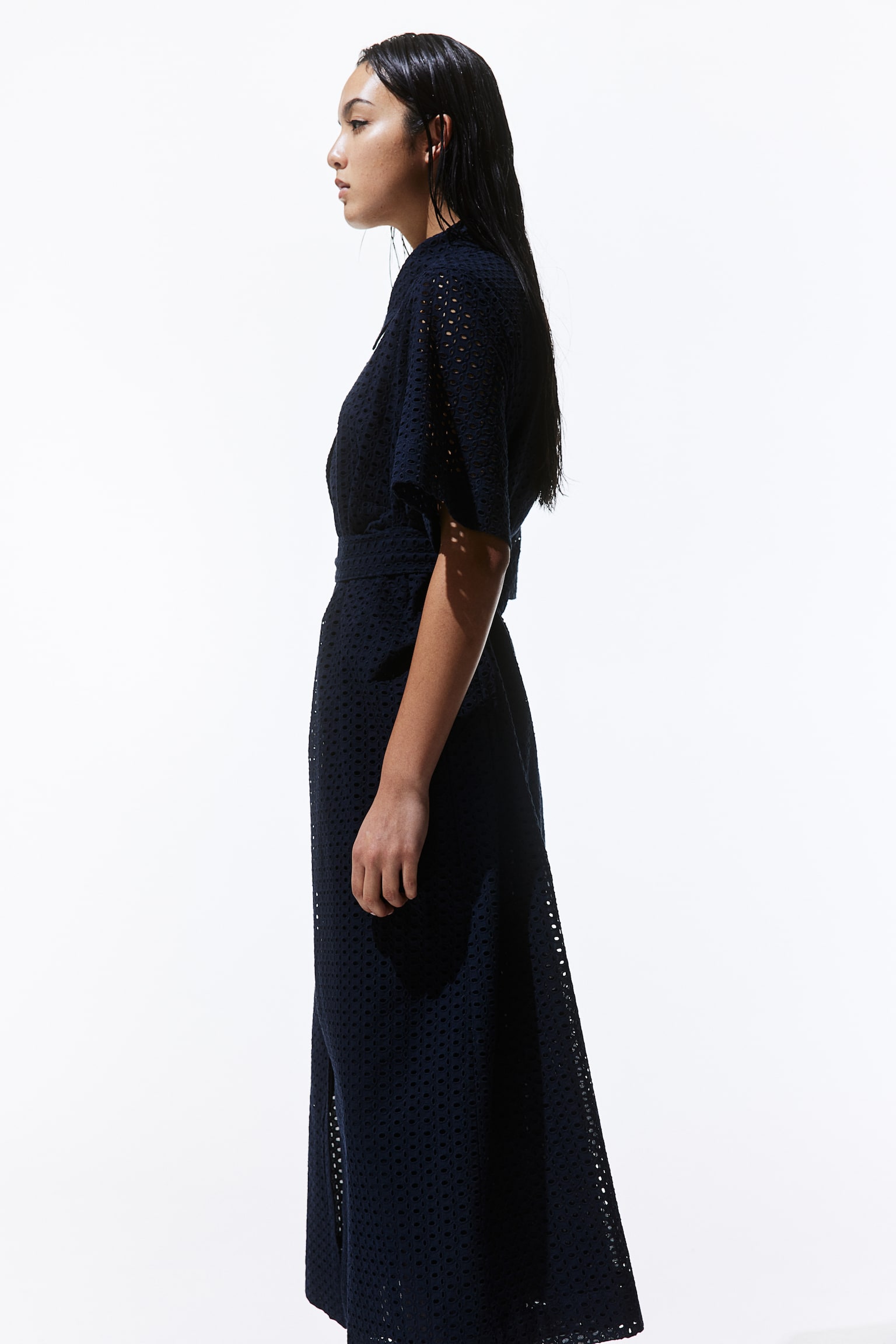 Broderie anglaise shirt dress - Navy blue/White - 3