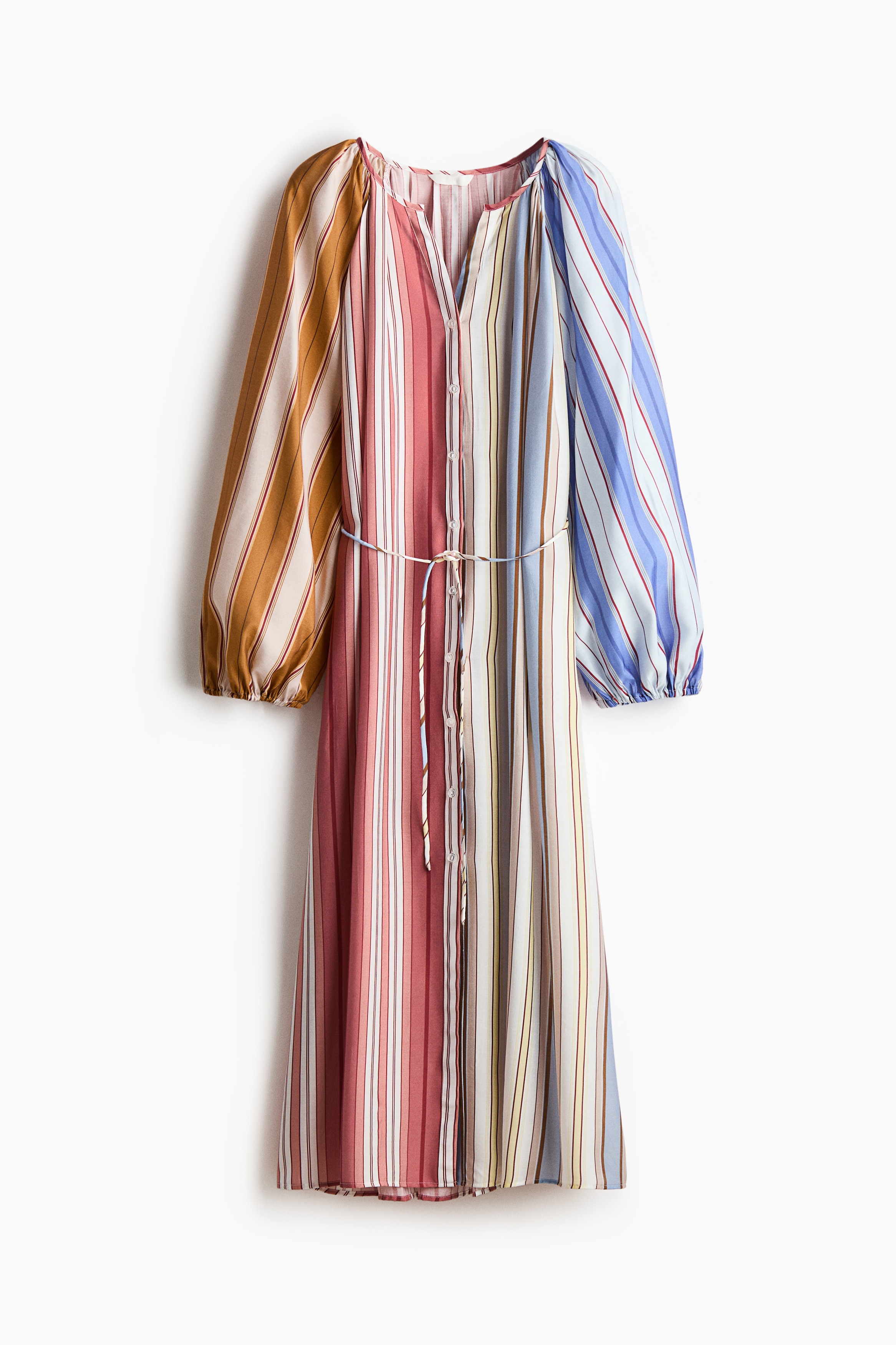 Loose-fit tie-belt dress - Multi-coloured/Striped