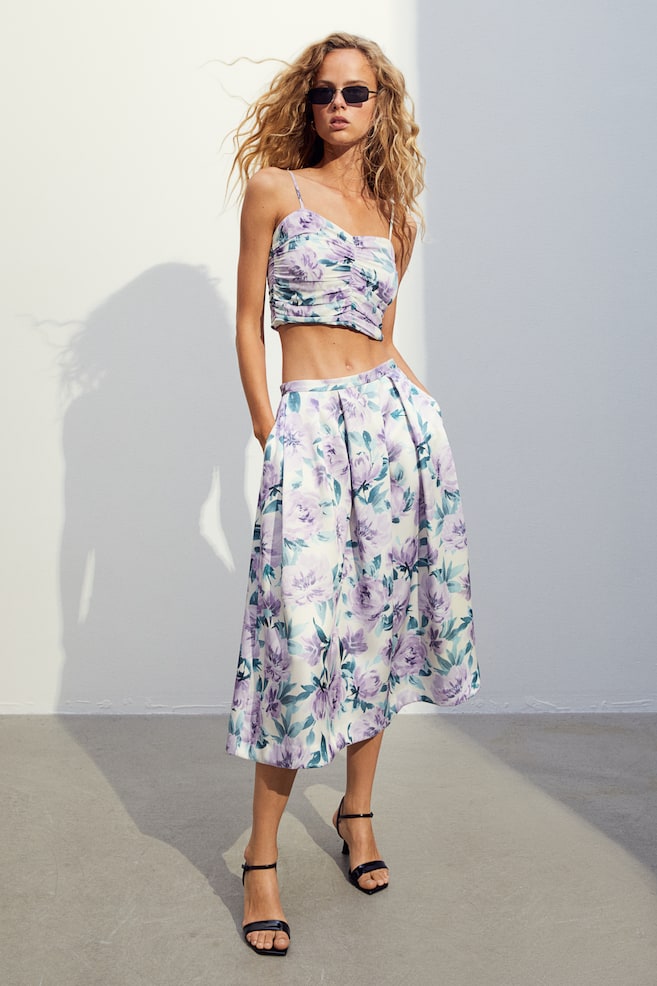 A-line skirt - White/Purple floral/White - 1