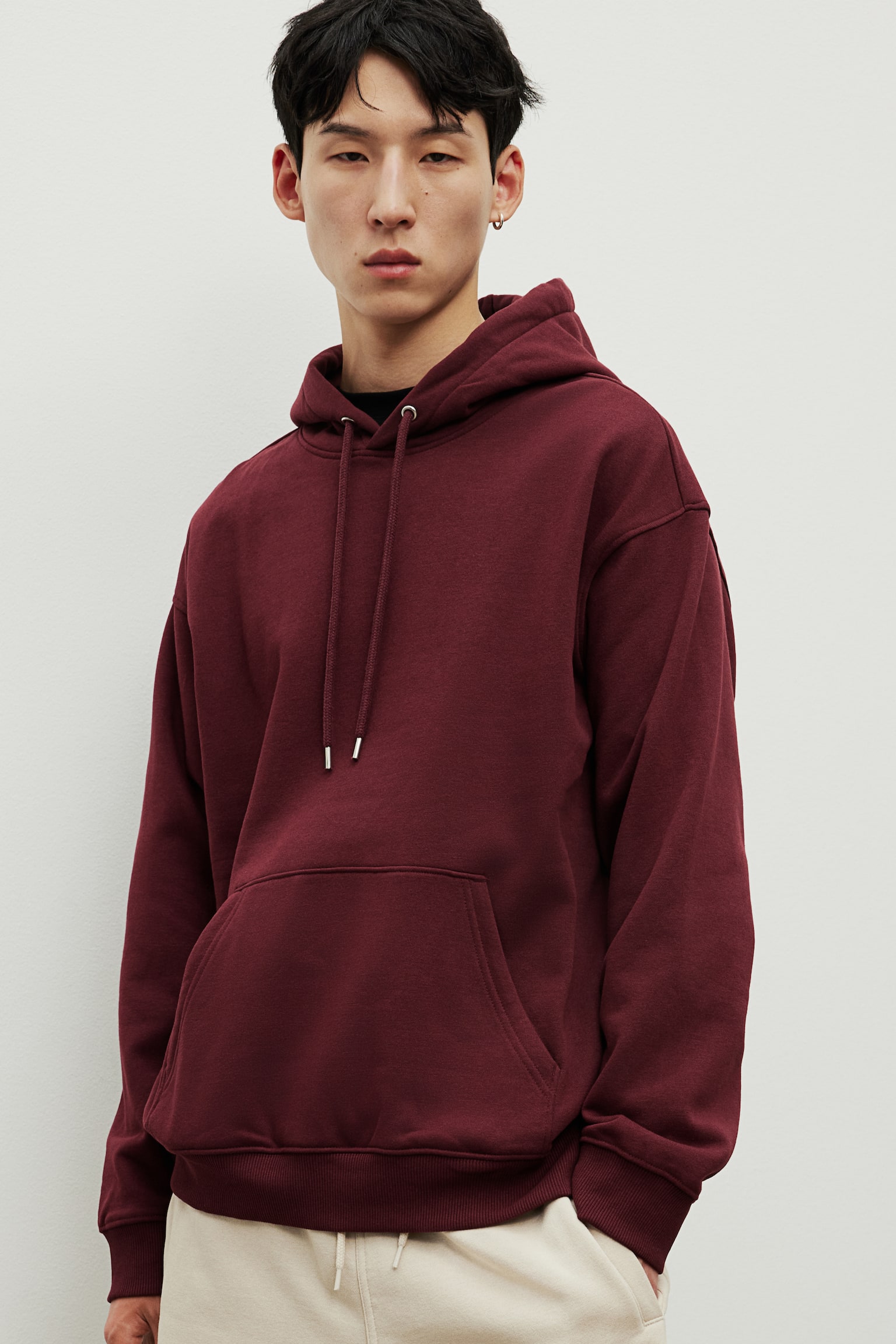 Loose Fit Hoodie - Burgundy/Black/Light grey marl/Navy blue/Dark brown/Dark greige/Light beige/Forest green/Black/White/Pistachio green/White/Light purple/Green/Light brown - 1