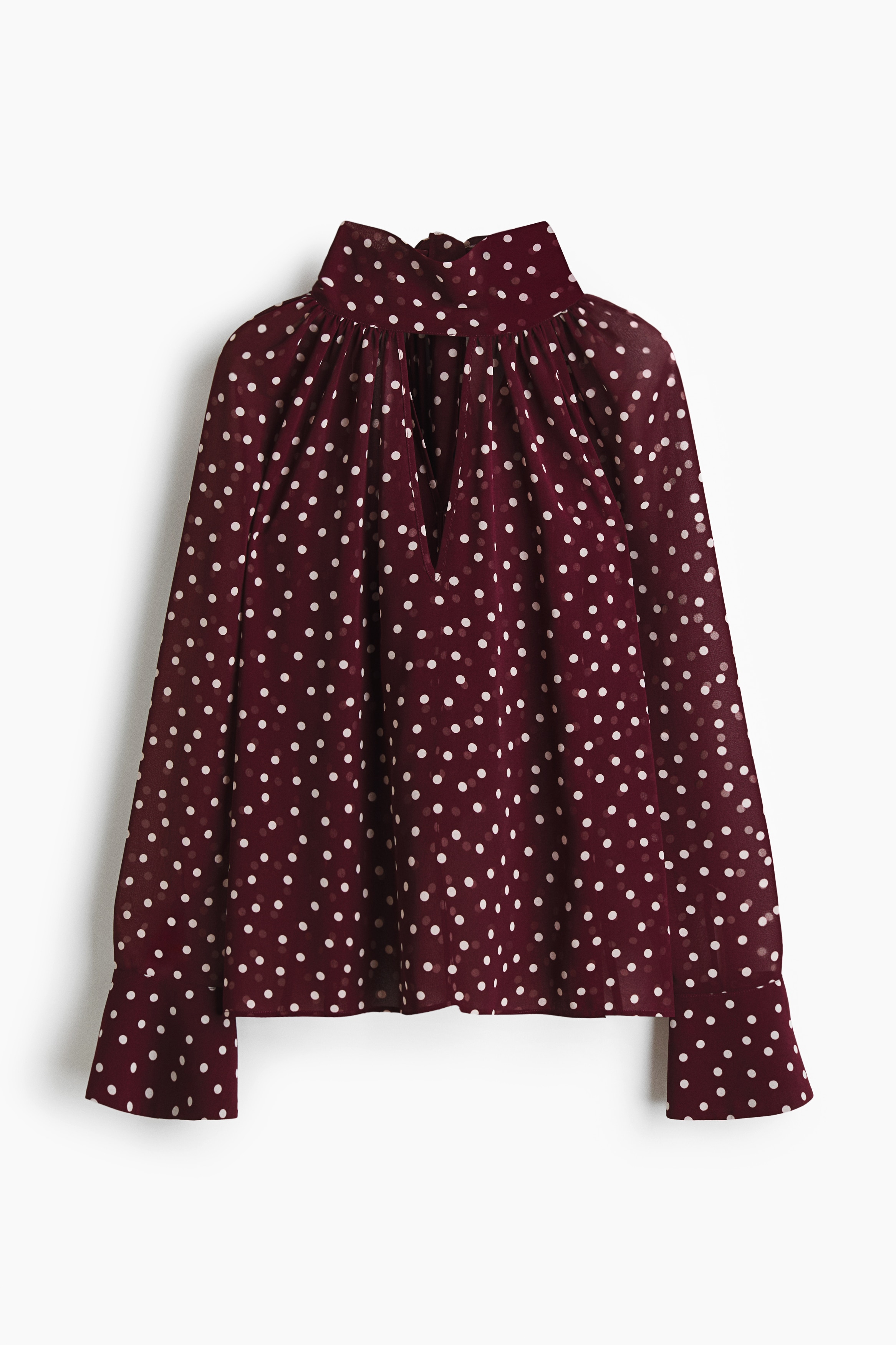 Blouse avec col cravate - Bordeaux/pois