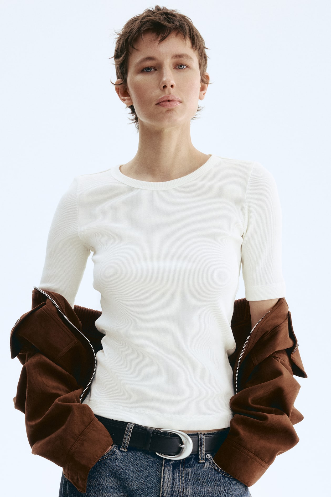 Ribbed Silk-Blend Top - image 2