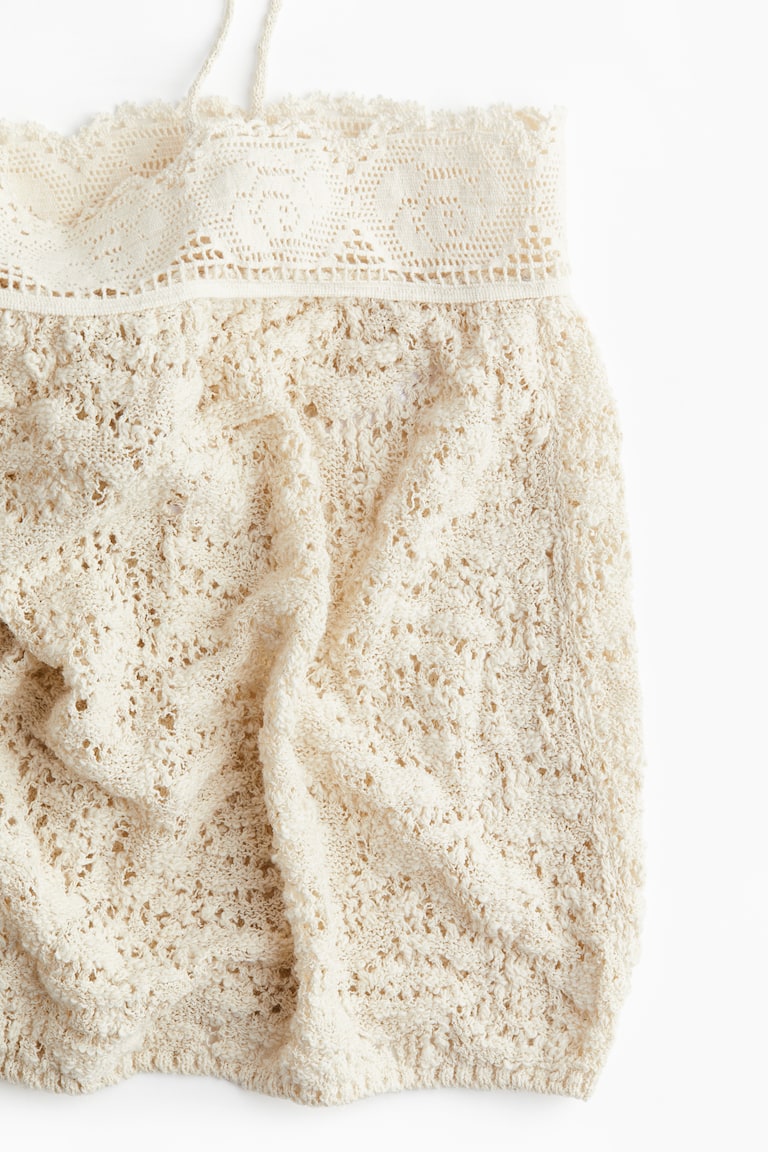Lace-trimmed pointelle-knit strappy top Light beige Ladies