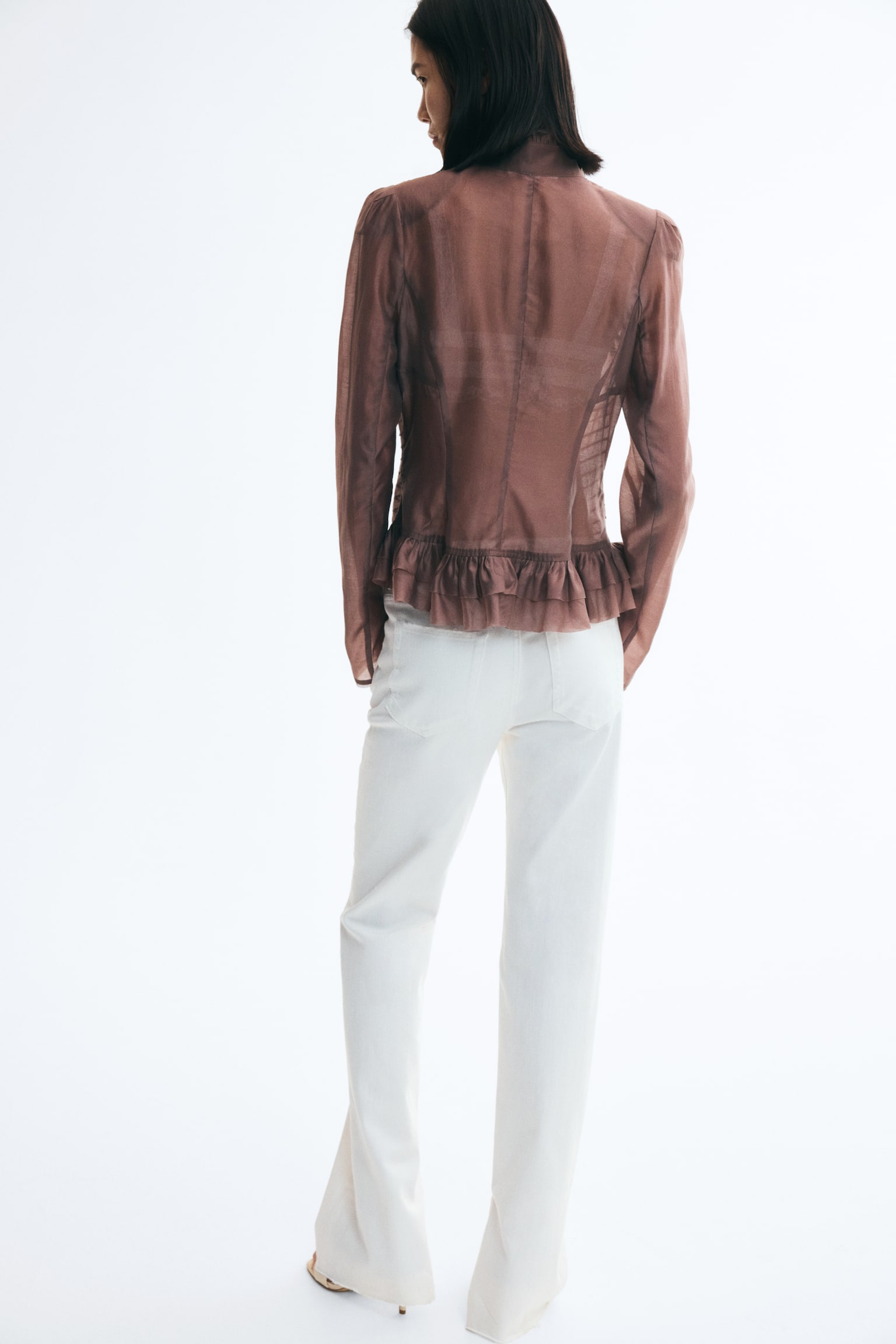 Женская блузка H&M Fitted Shoulder-Pad Blouse, цвет: Пыльный фиолетовый — фото 5