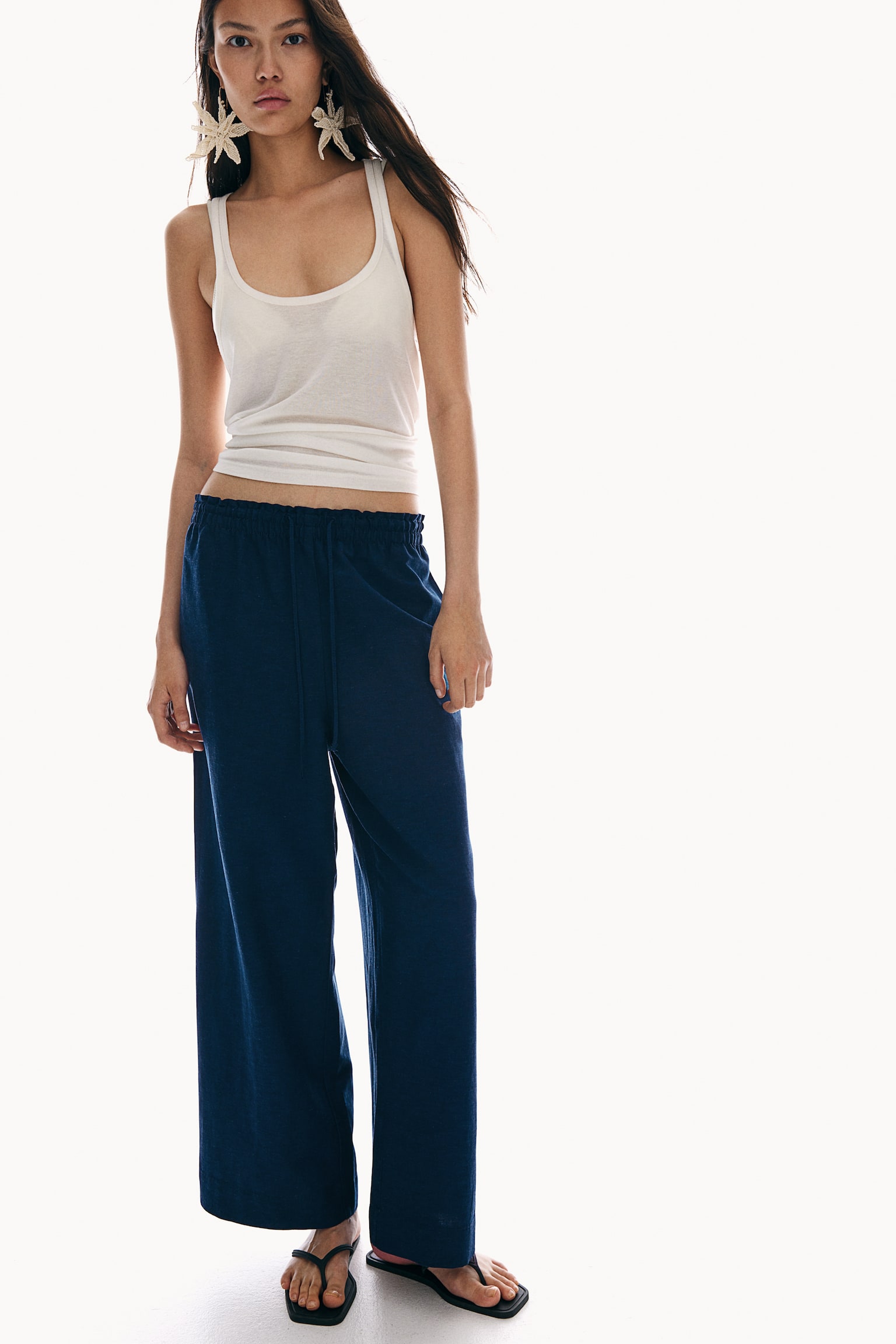 Linen Blend Pants - Navy blue/Blue/Black/White/Brown/Light beige - 5