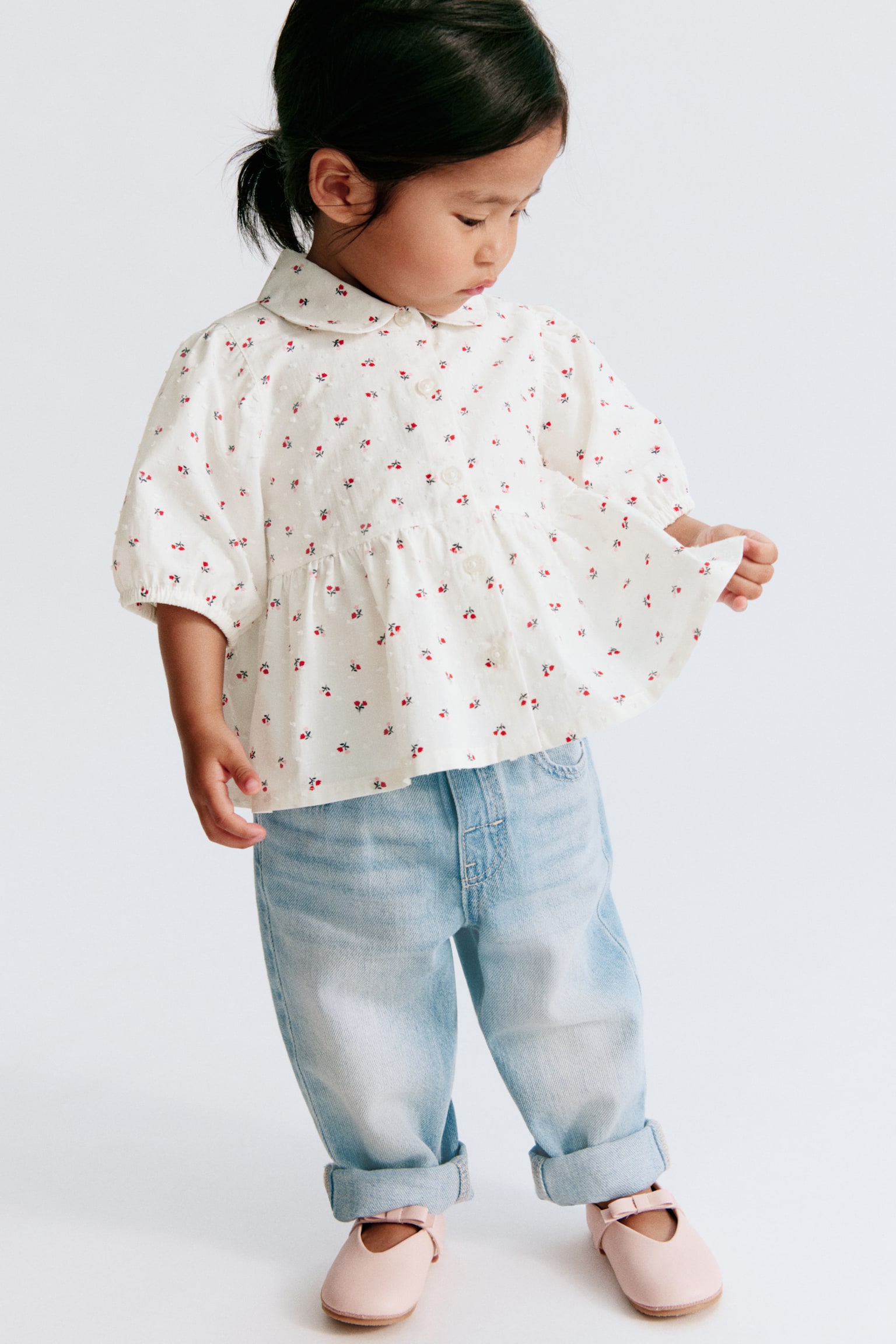 Детская блузка H&M Flared Cotton Blouse, цвет: Белый / С принтом — фото 4