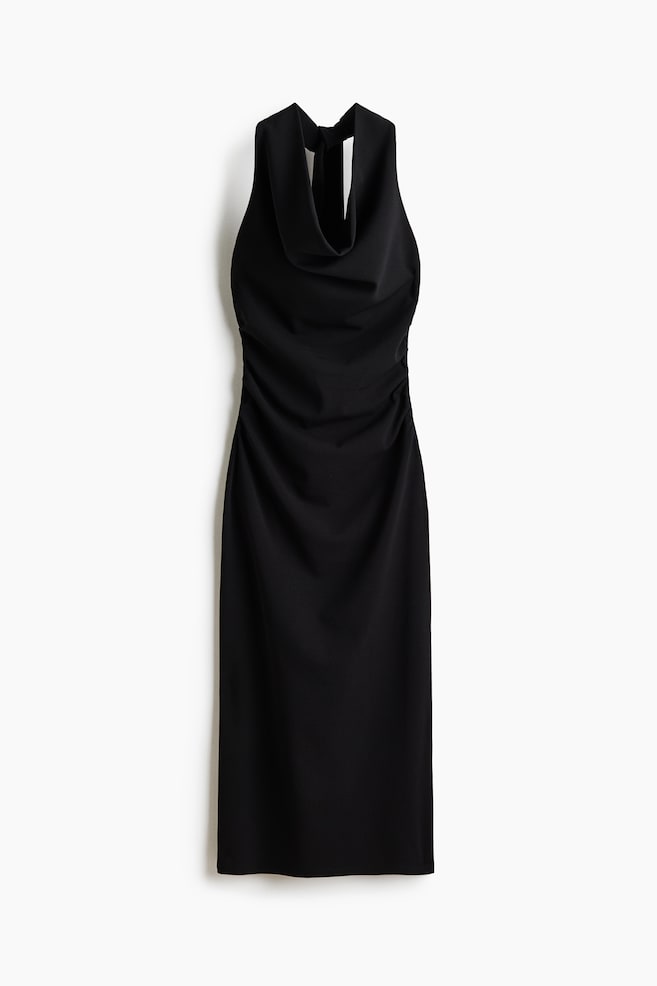 Draped Halterneck Dress - Black/Dark khaki green - 1