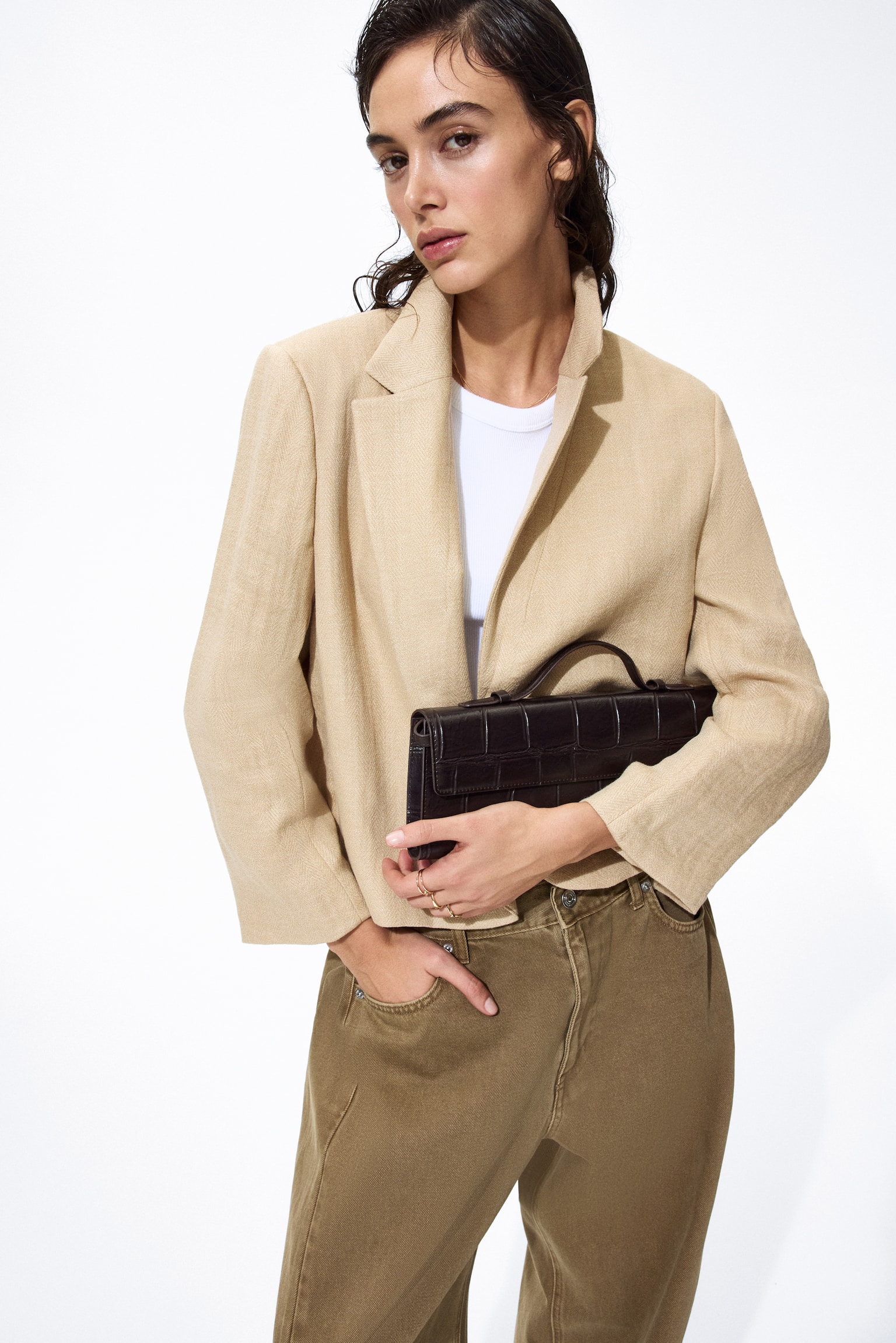 Blazer curto - Bege/Castanho escuro/Creme - 5