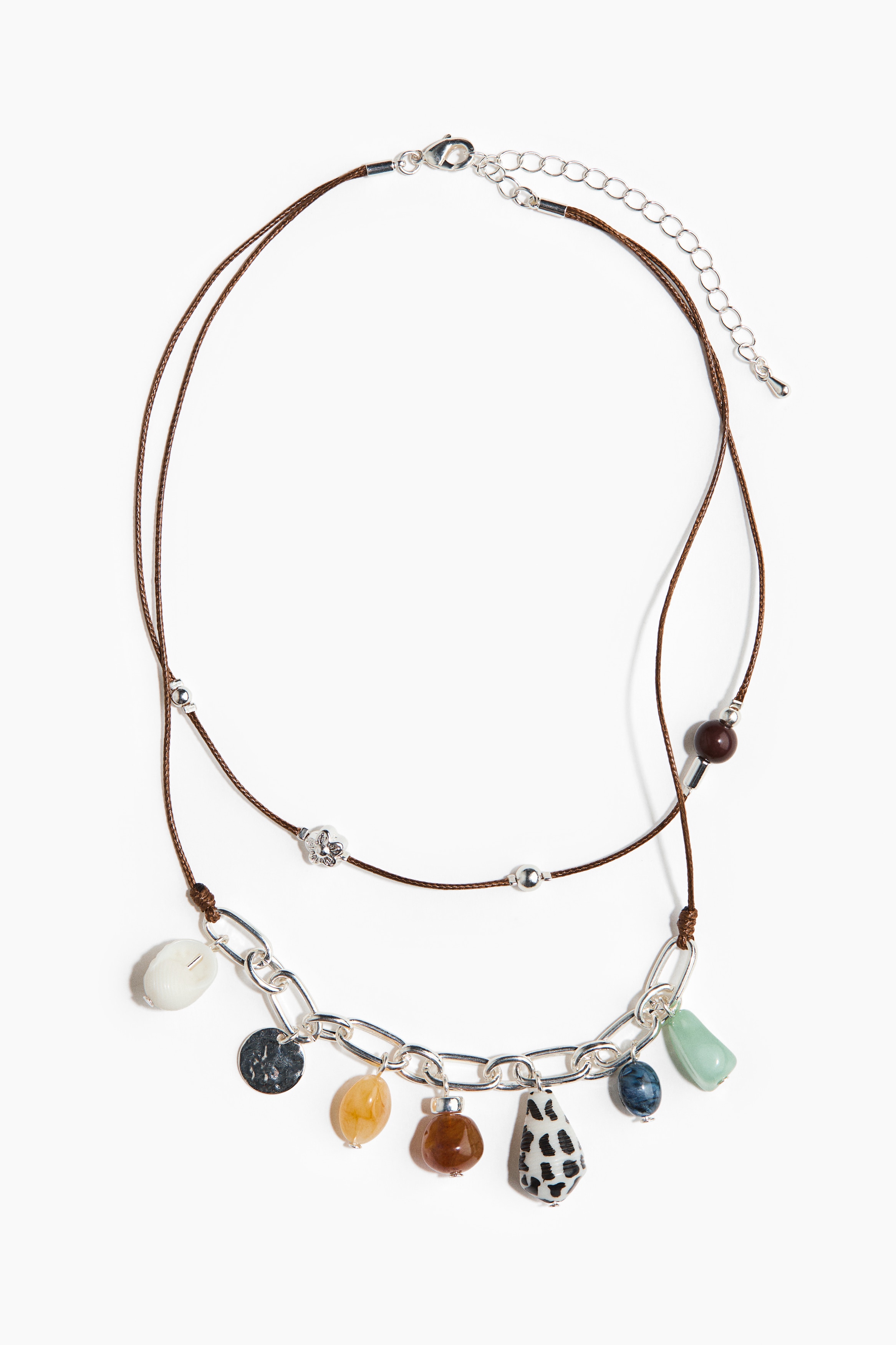 Double-Strand Necklace - Silver-colored/dark brown
