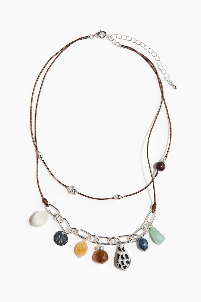 Collar de dos vueltas - Plateado/Café oscuro - 1
