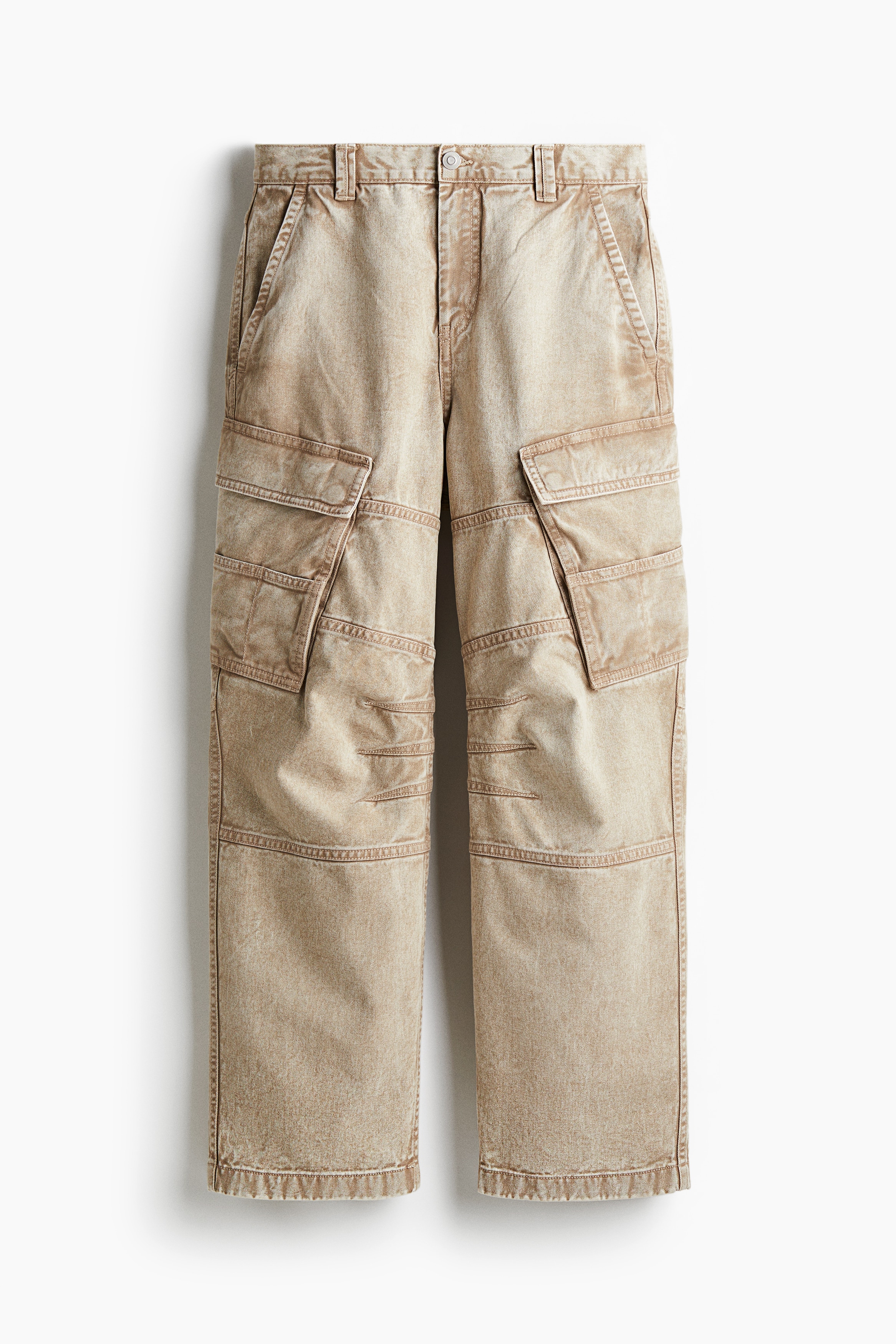 Loose-Fit Cotton Cargo Pants - Beige/Gray
