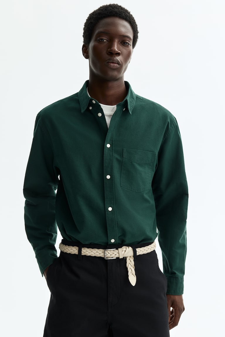 Men - Dark Green Regular Fit Oxford Shirt - Size: XXL - H&M