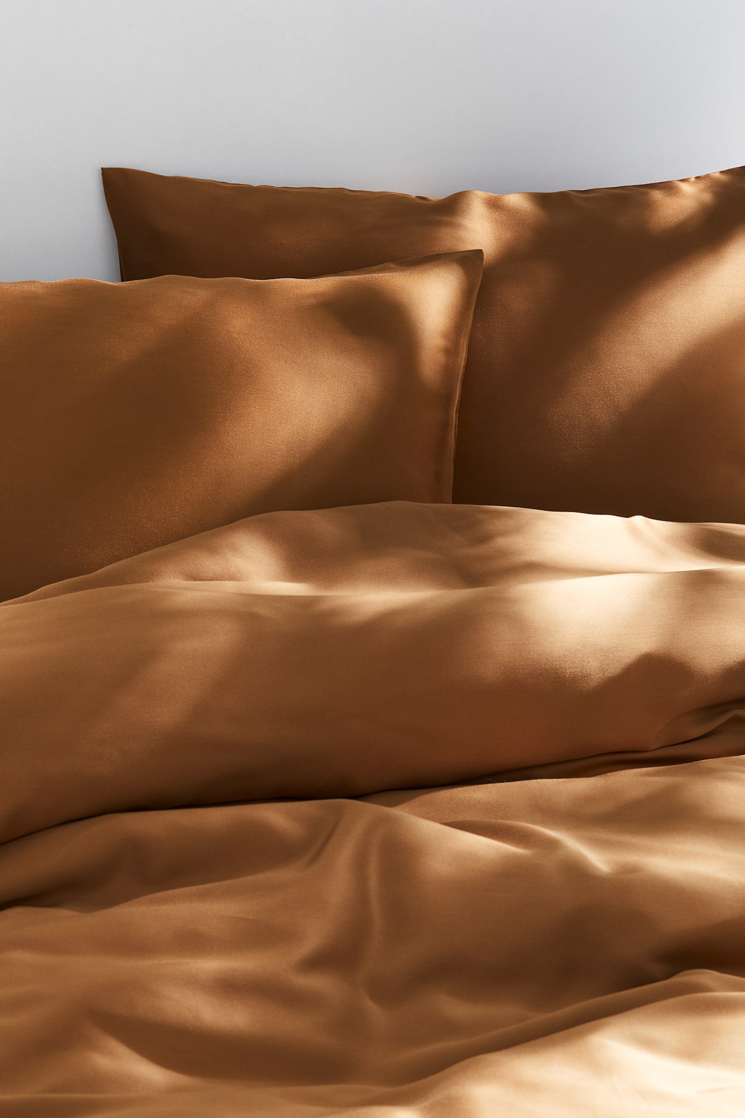 Satin double/king duvet cover set - Brown/Light beige - 1