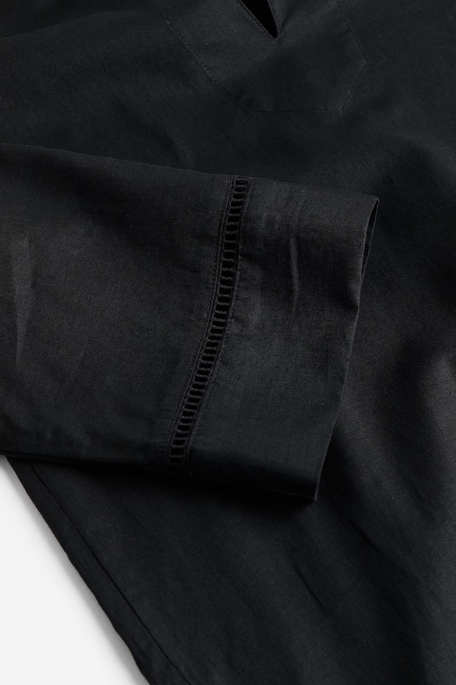 Linen-blend kaftan dress - Black - 3