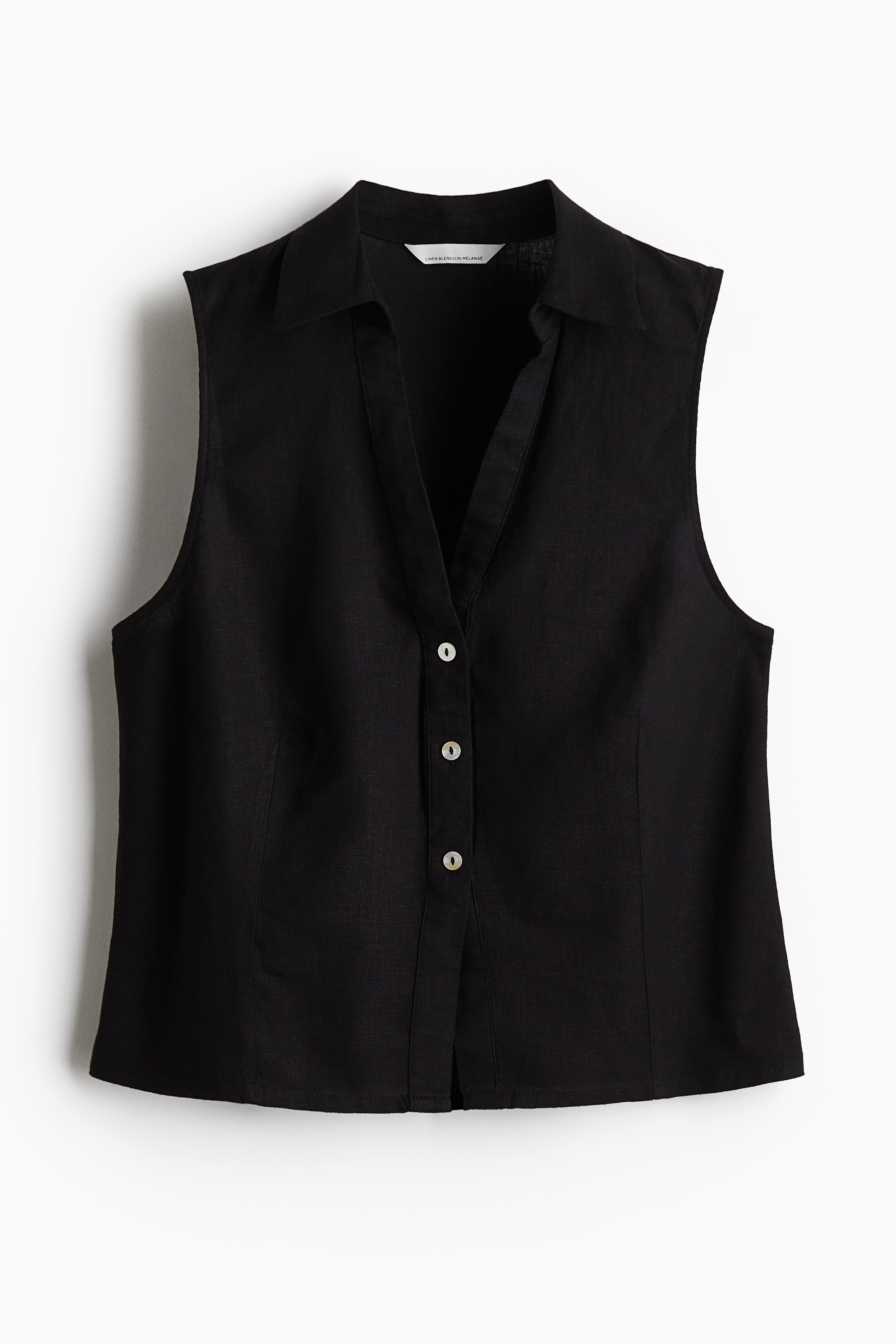 Linen Blend Sleeveless Shirt - Black/Cream/Pinstripe/White