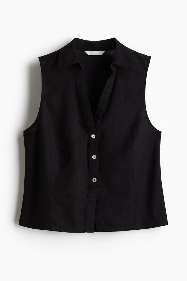 Linen Blend Sleeveless Shirt - Black/Cream/Pinstripe/White - 1