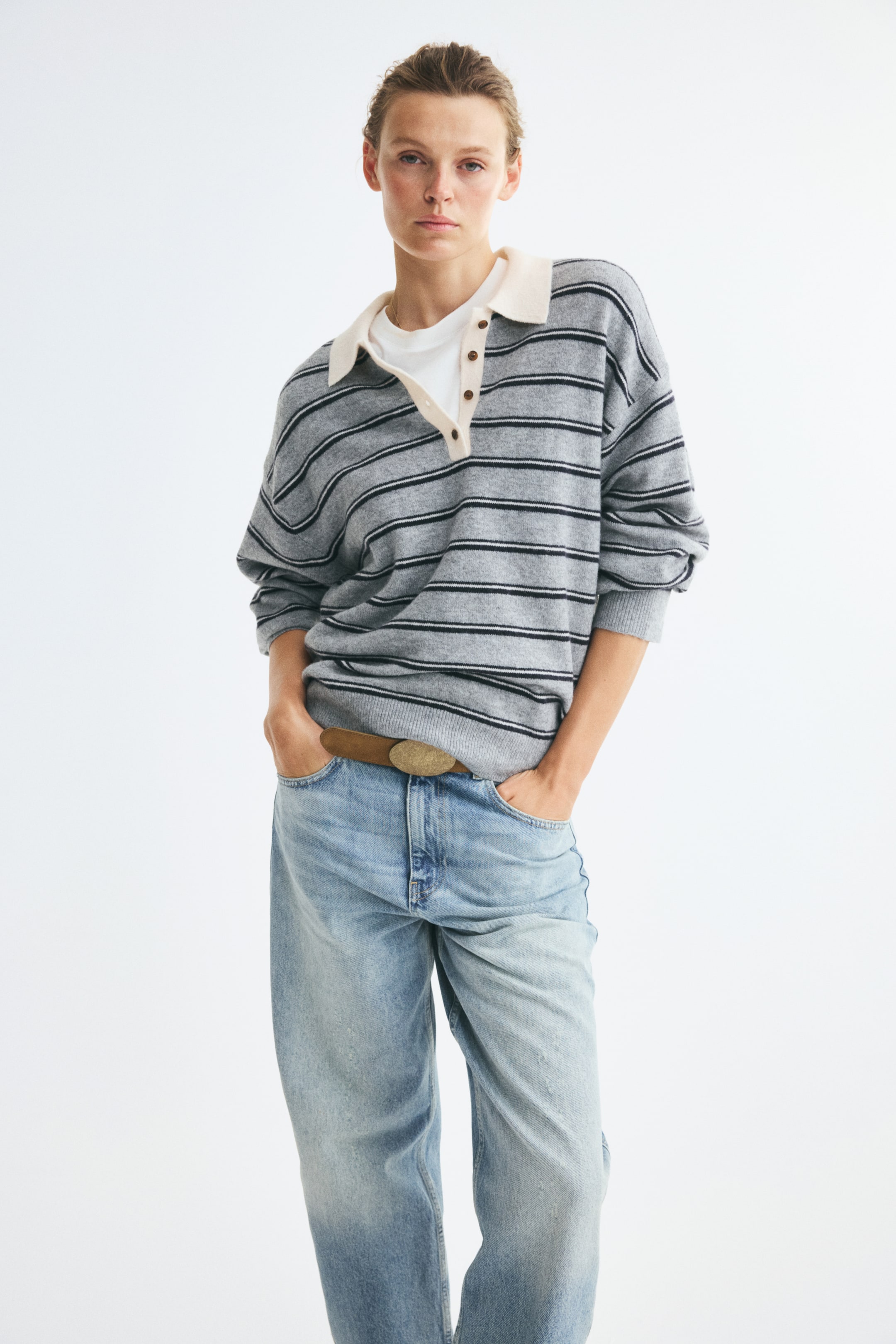 Oversized Fine-Knit Polo Shirt