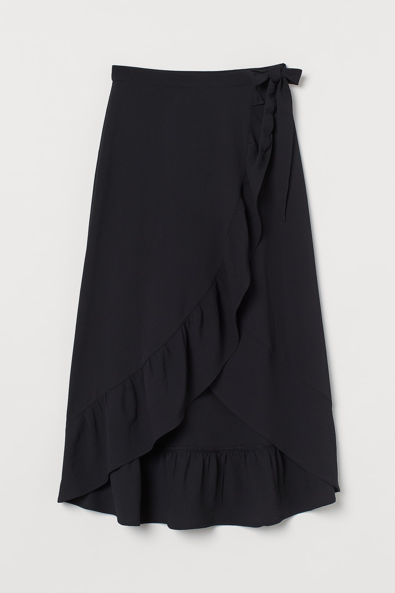 Crêped Wrapover Skirt - Regular waist - Midi - Black - Ladies | H&M US