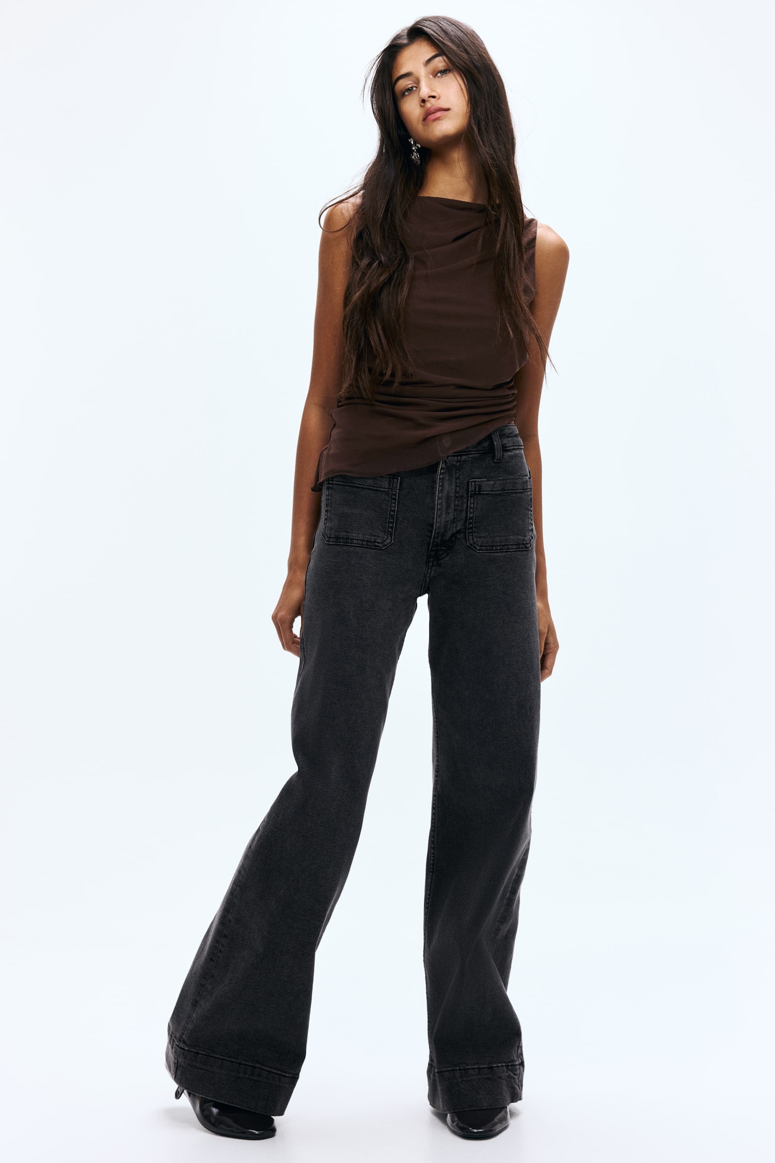 Женские джинсы H&M Wide High, цвет: Потёртый чёрный — фото 4