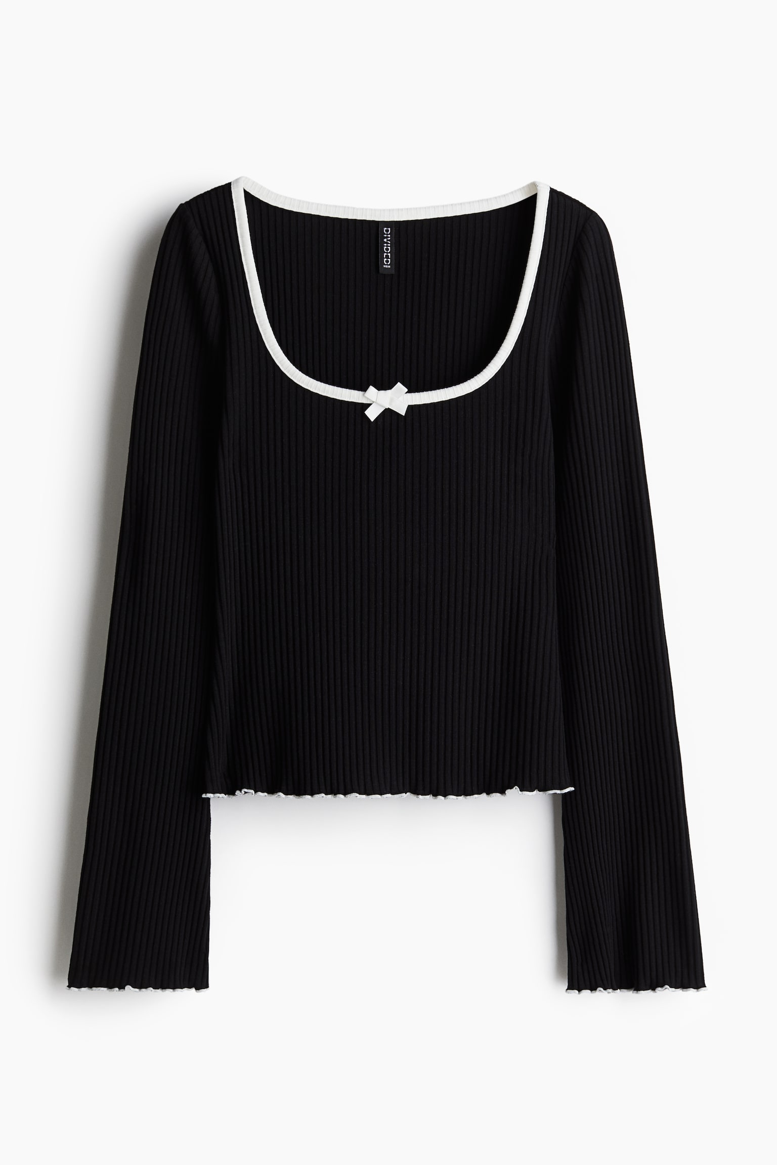 Женский топ H&M Ribbed Top with Overlocked Trim, цвет: Чёрный — фото 1